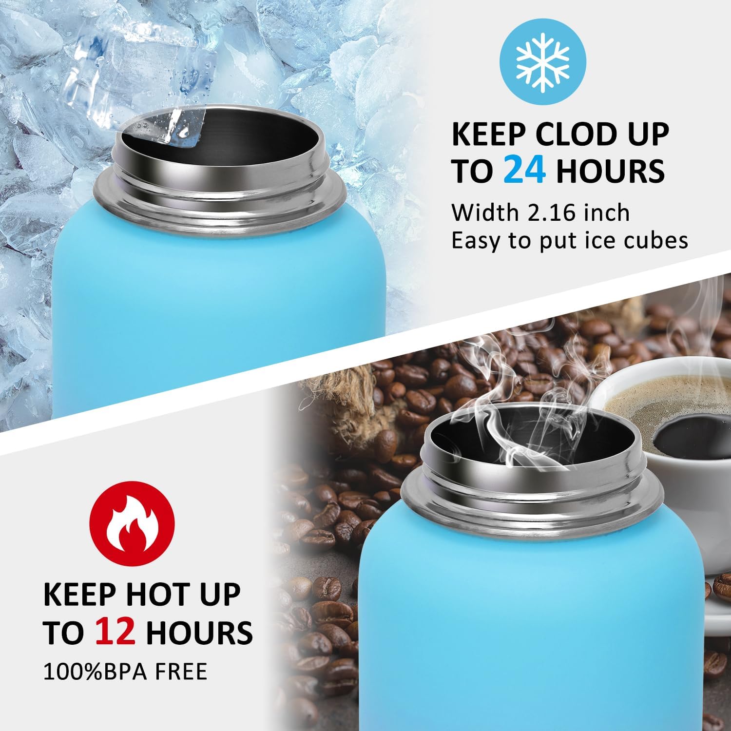 DUIERA Botella de agua de acero inoxidable con popote aislado para bebidas frías, con popote y tapa, botella de agua térmica al vacío para mujer, a
