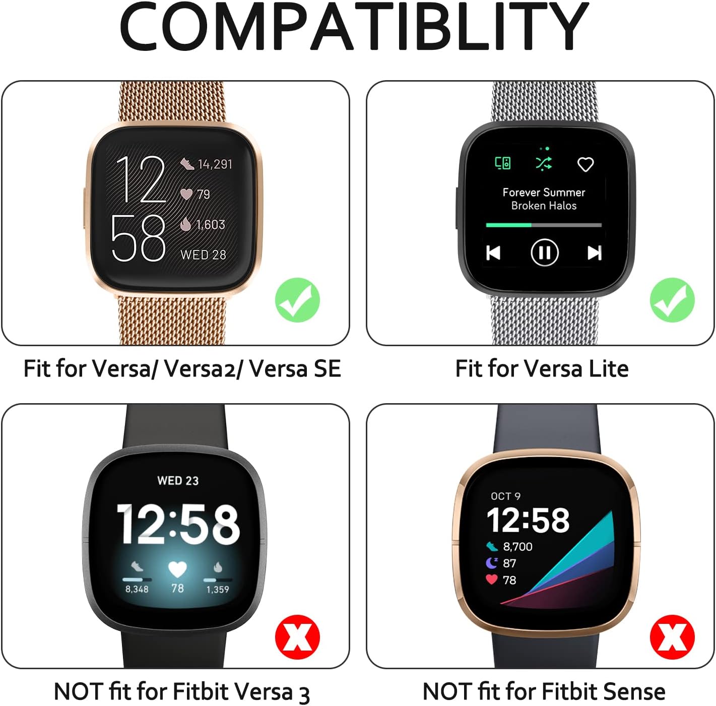 Tobfit Correa magnética de metal para reloj Fitbit Versa 2 para mujeres y hombres, correa de reloj de malla de acero inoxidable para Fitbit Versa
