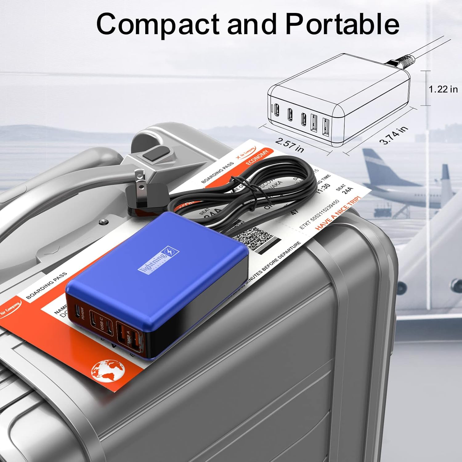 Cargador USB C de 100 W, concentrador de carga USB de torre de 5 puertos, cargador rápido para iPhone, iPad, MacBook, carga súper rápida para