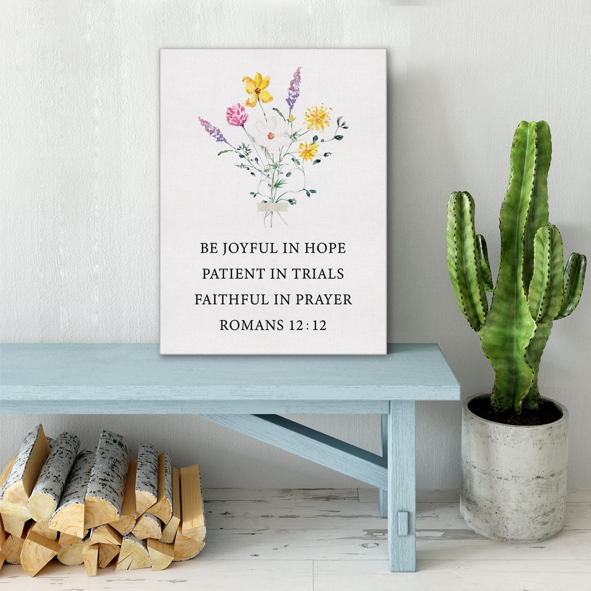 Lienzo decorativo con versículo bíblico inspirador, lienzo enmarcado con texto en inglés “Romans 1212”, póster para decoración del hogar y la