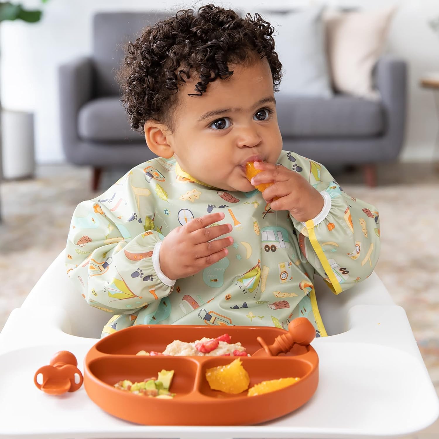 Bumkins – Babero con mangas para bebé, babero para niños pequeños, tela impermeable, se adapta a edades de 6 a 24 meses