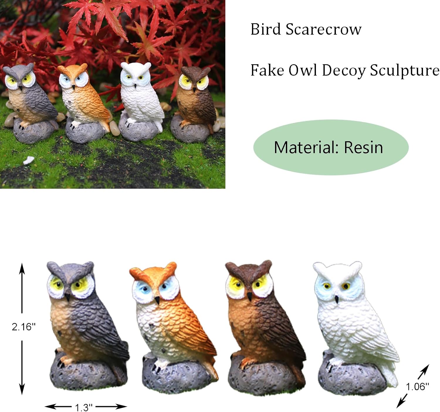 Mini estatua de búho, 4 piezas, espantapájaros, búho falso, escultura de señuelo de hadas, accesorios de jardín, suministros de micro paisaje,