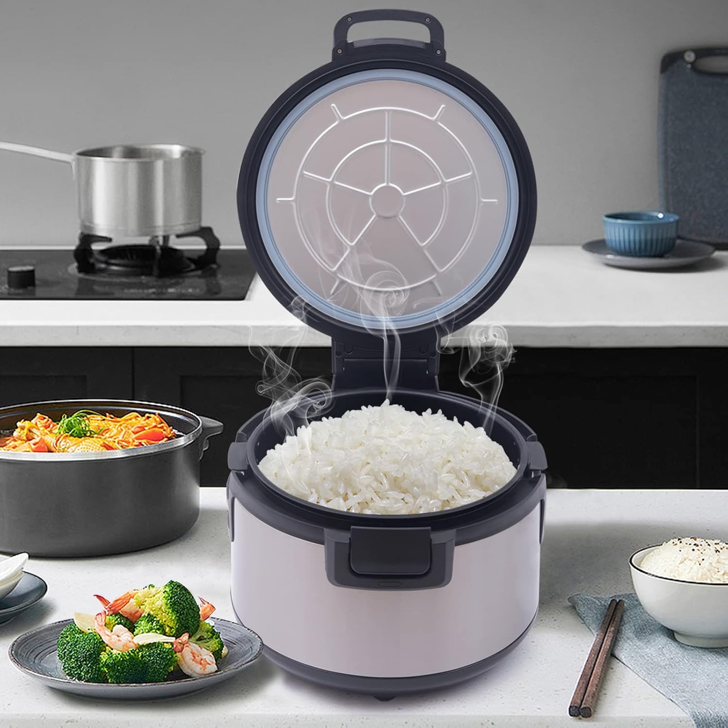 Calentador de arroz comercial de 100 tazas de 20 cuartos de galón, calentador eléctrico de alimentos para restaurante de 110 V 100 W con función