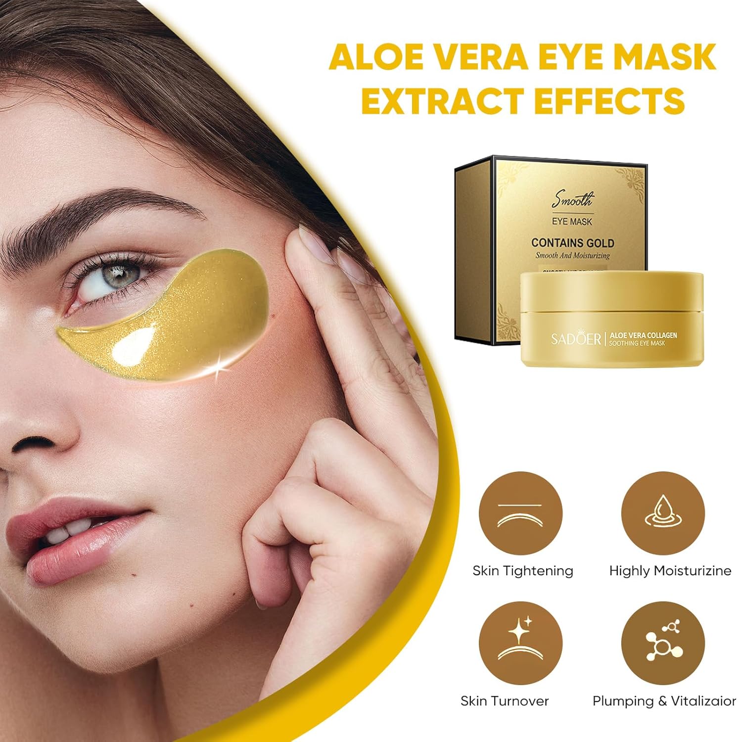 Aero Zen Máscaras de tratamiento de ojos de oro de 24 quilates, 120 unidades, máscara de ojos de oro puro antienvejecimiento colágeno ácido