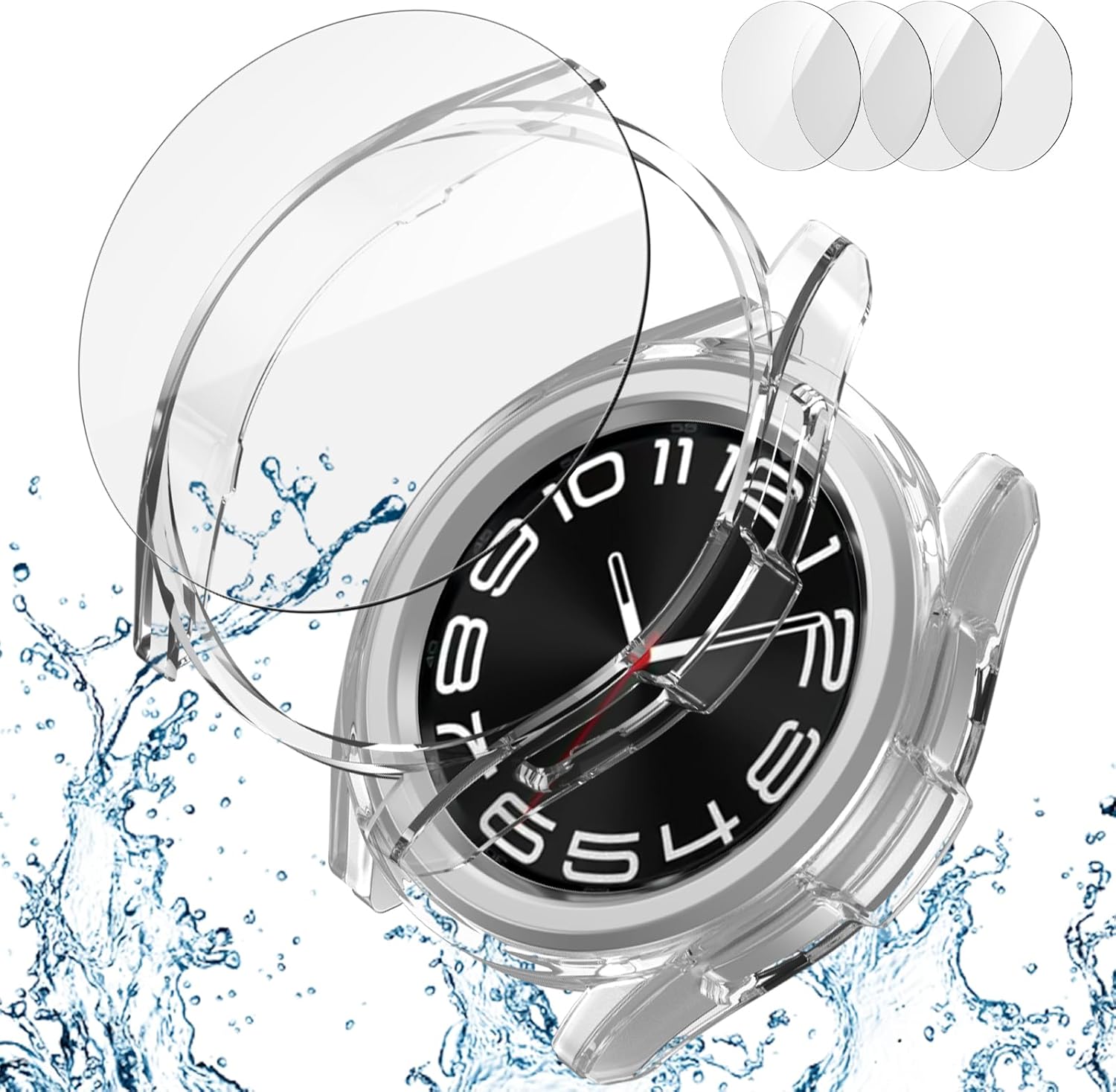 Paquete de 2 + 4 fundas con protector de pantalla para Samsung Galaxy Watch 6 Classic de 1.693 in, funda protectora de policarbonato duro JZK 2 + 4