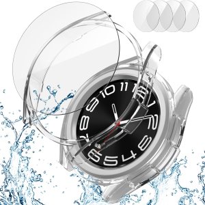 Paquete de 2 + 4 fundas con protector de pantalla para Samsung Galaxy Watch 6 Classic de 1.693 in, funda protectora de policarbonato duro JZK 2 + 4 Paquete de 2 + 4 fundas con protector de pantalla para Samsung Galaxy Watch 6 Classic de 1.693 in, funda protectora de policarbonato duro JZK 2 + 4