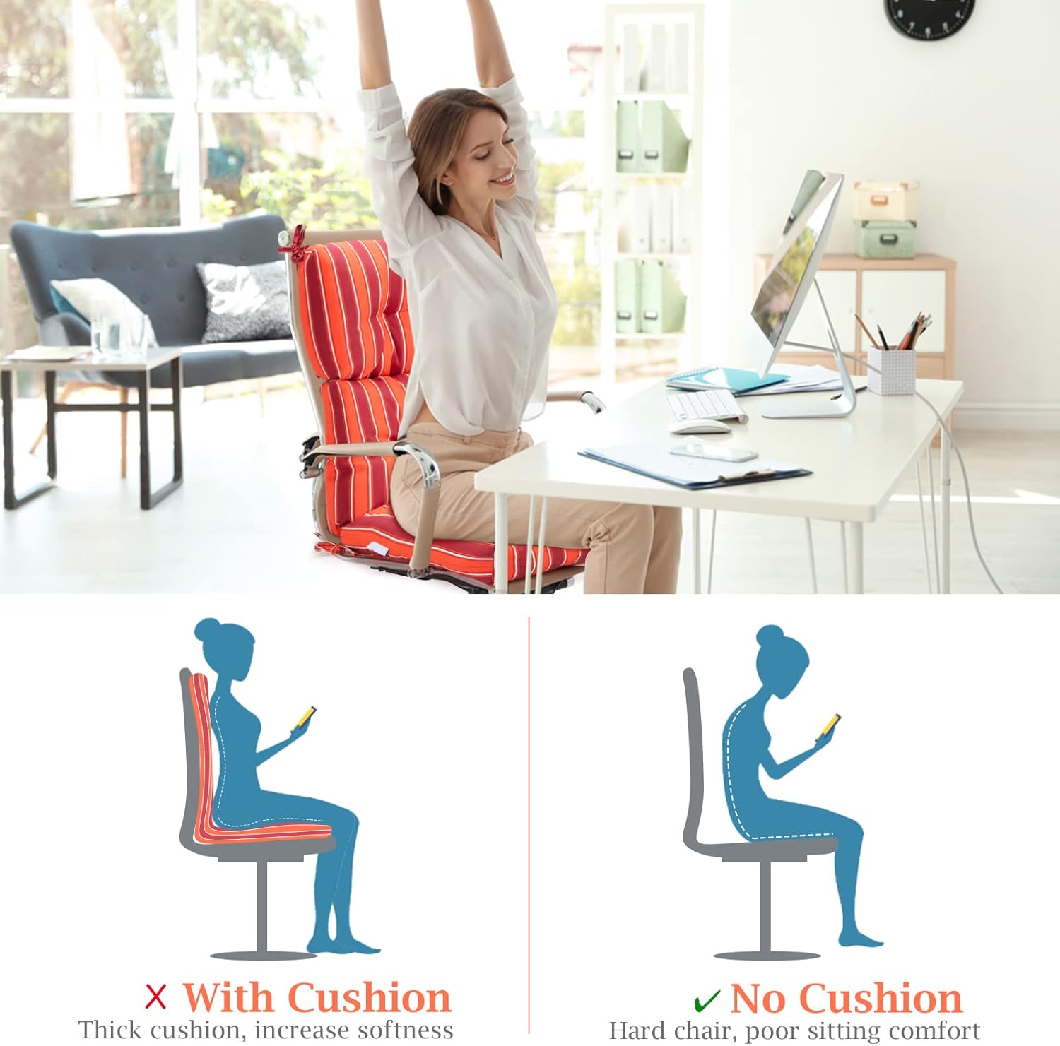 Graffy Cojines para sillas de exterior de 45 x 22 x 4.5 pulgadas, cojín de asiento de respaldo alto con lazos, almohadillas de repuesto impermeables