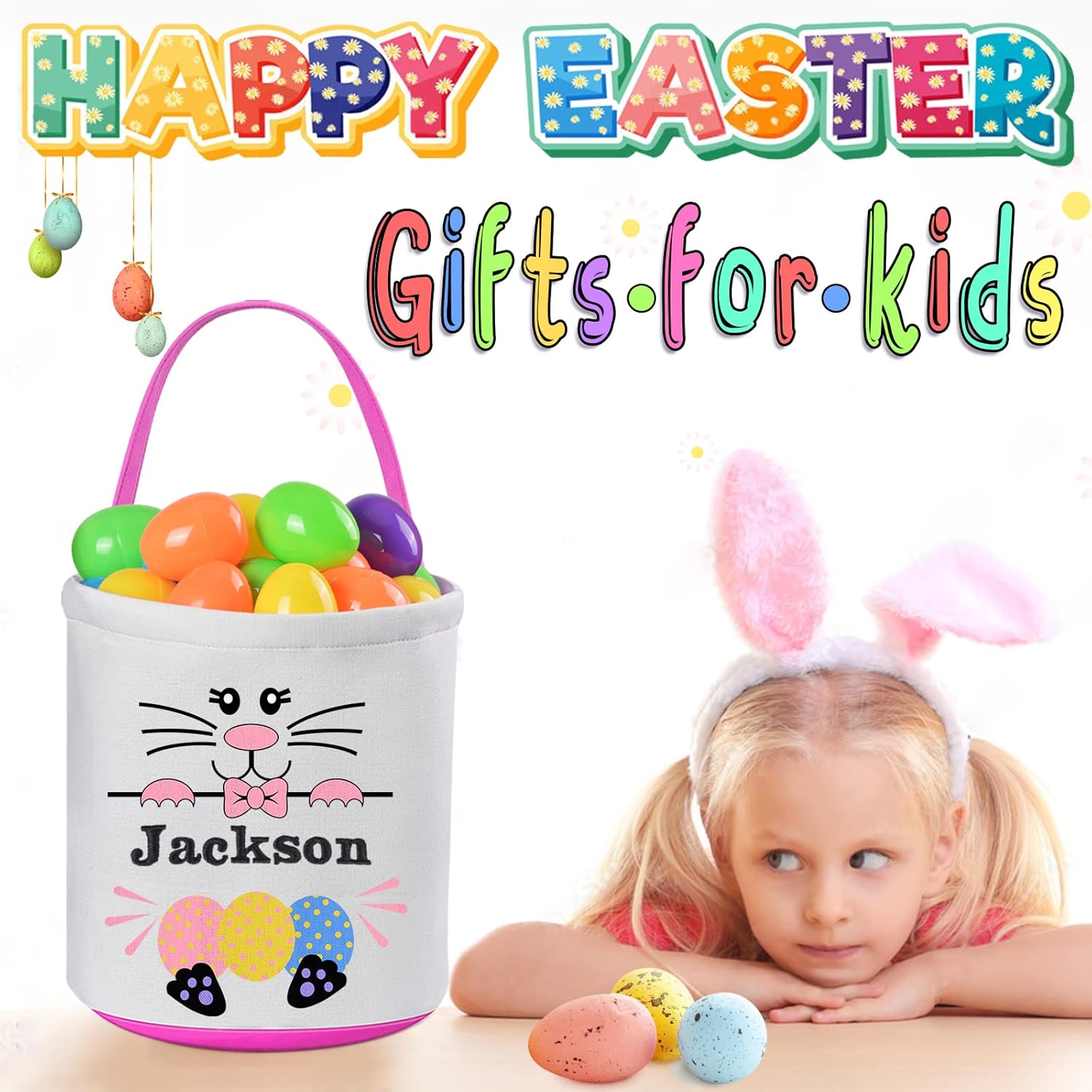 Cestas de Pascua personalizadas para niños, paquete de 2, cesta de conejo de Pascua Touber, regalos de Pascua personalizados, cestas de Pascua para