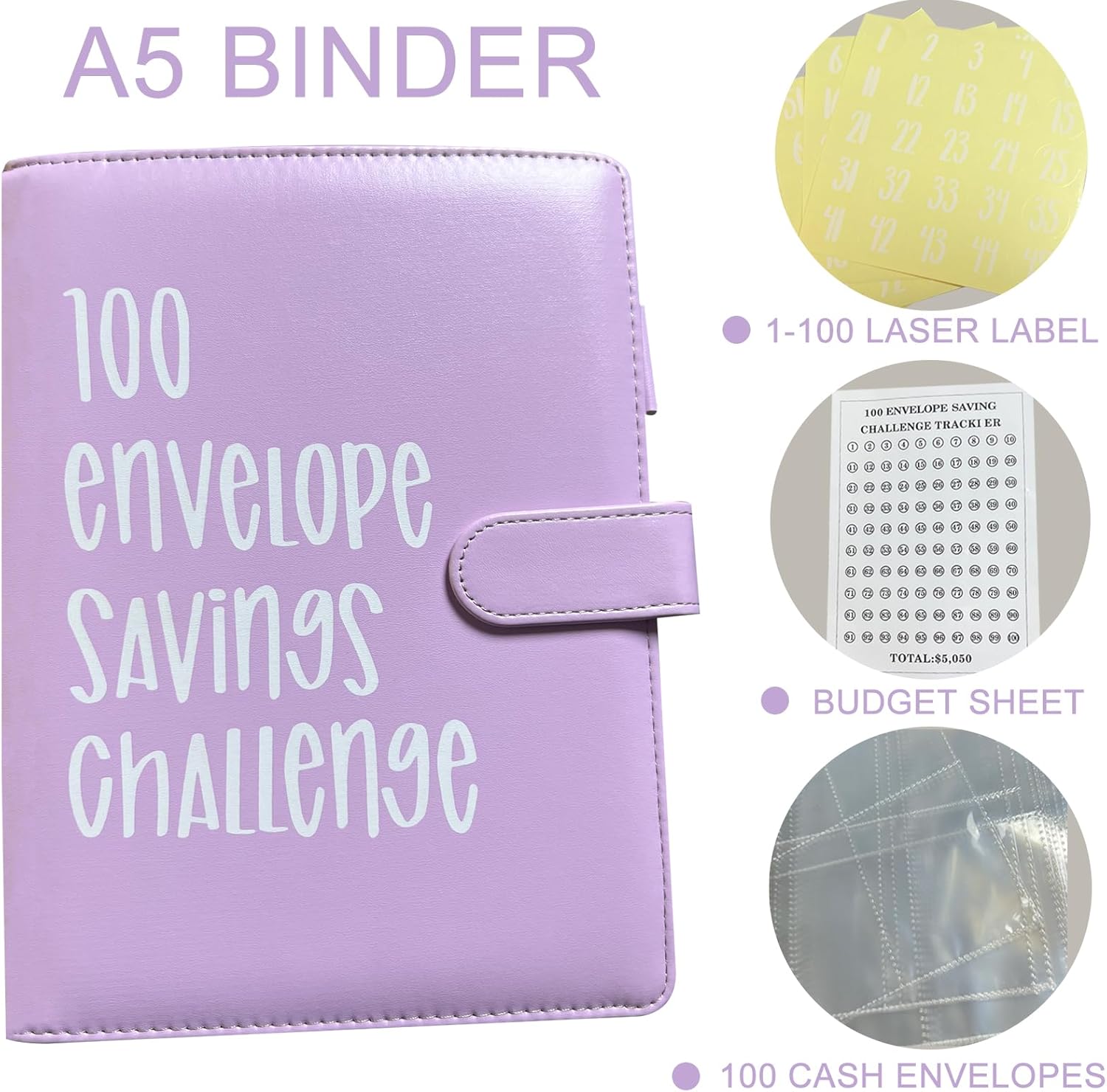 Carpeta de desafíos de 100 sobres, carpeta de desafíos de ahorro, libro de presupuesto de desafíos de ahorro con sobres de efectivo para