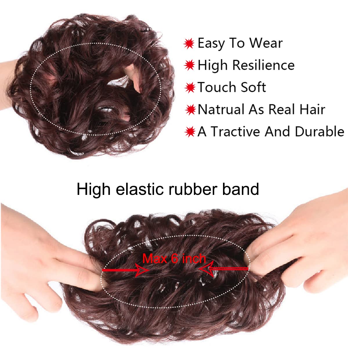 2 piezas de cabello de moño desordenado, extensiones de cabello sintético grueso, recogido, rizado, ondulado, cola de caballo para mujeres y niñas,