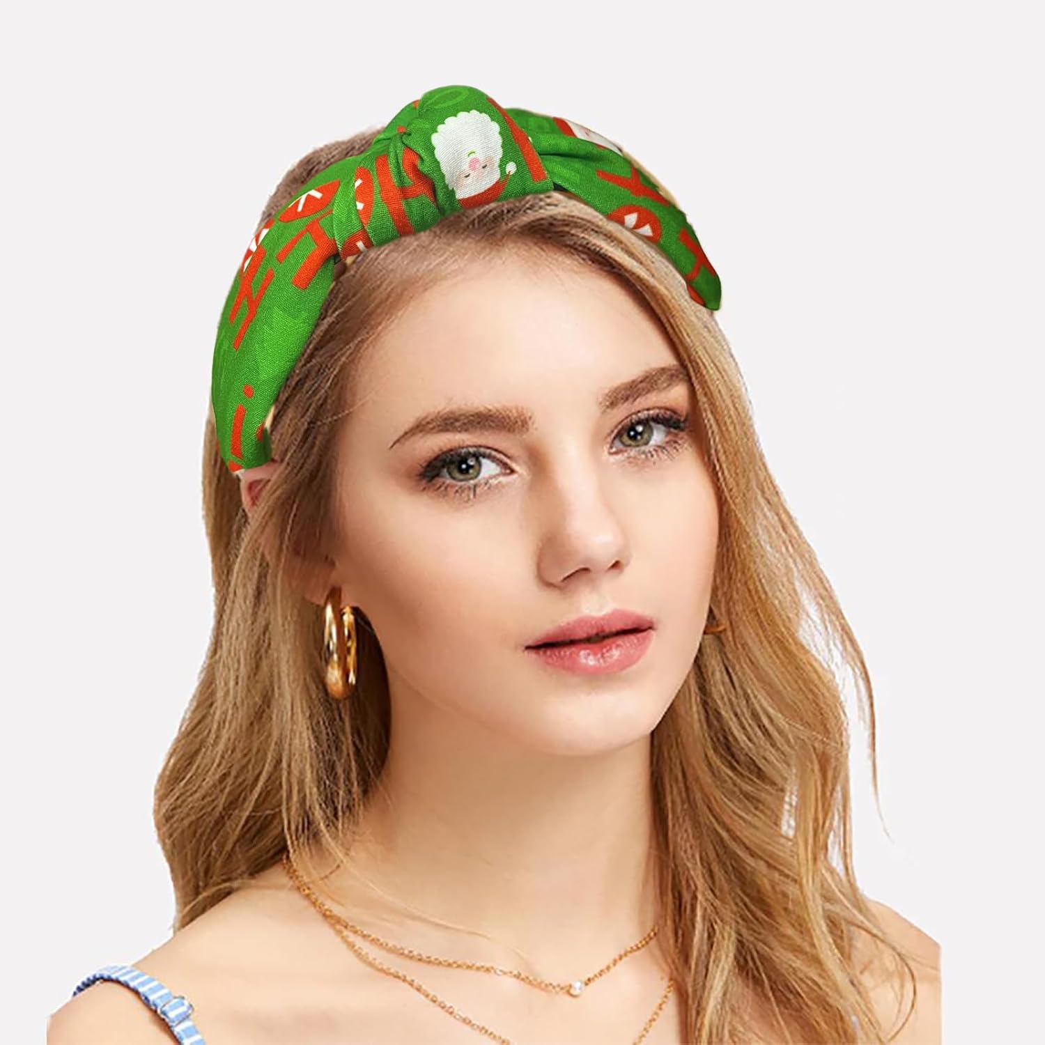 2 diademas anudadas de Navidad para mujeres y niñas, diademas verdes y rojas, lindos copos de nieve, Papá Noel, muñeco de nieve, árbol de Navidad,