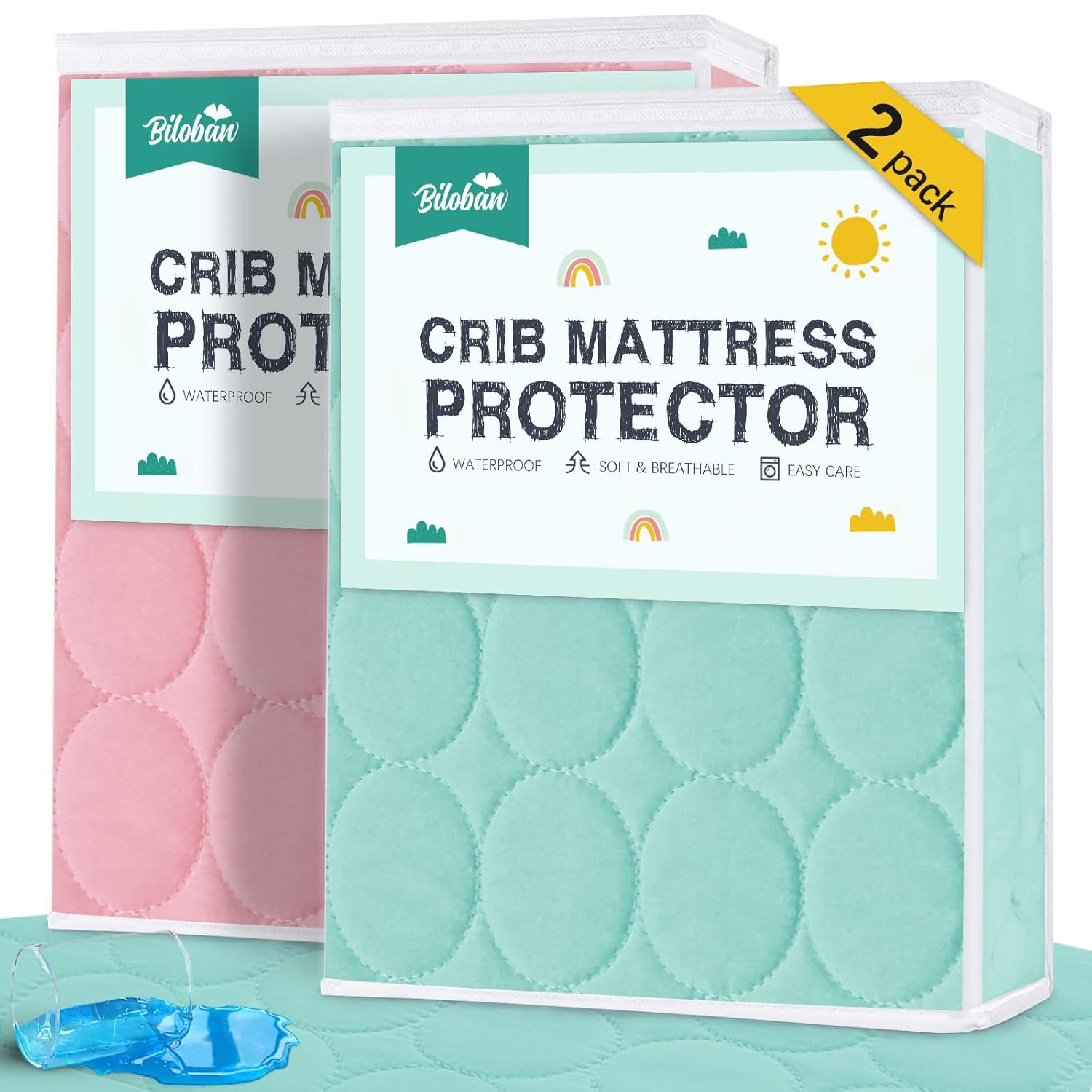 Paquete de 2 protectores de colchón para cuna, impermeables, acolchadas, ajustables, absorbentes y silenciosas, para cama de bebé (52 x 28
