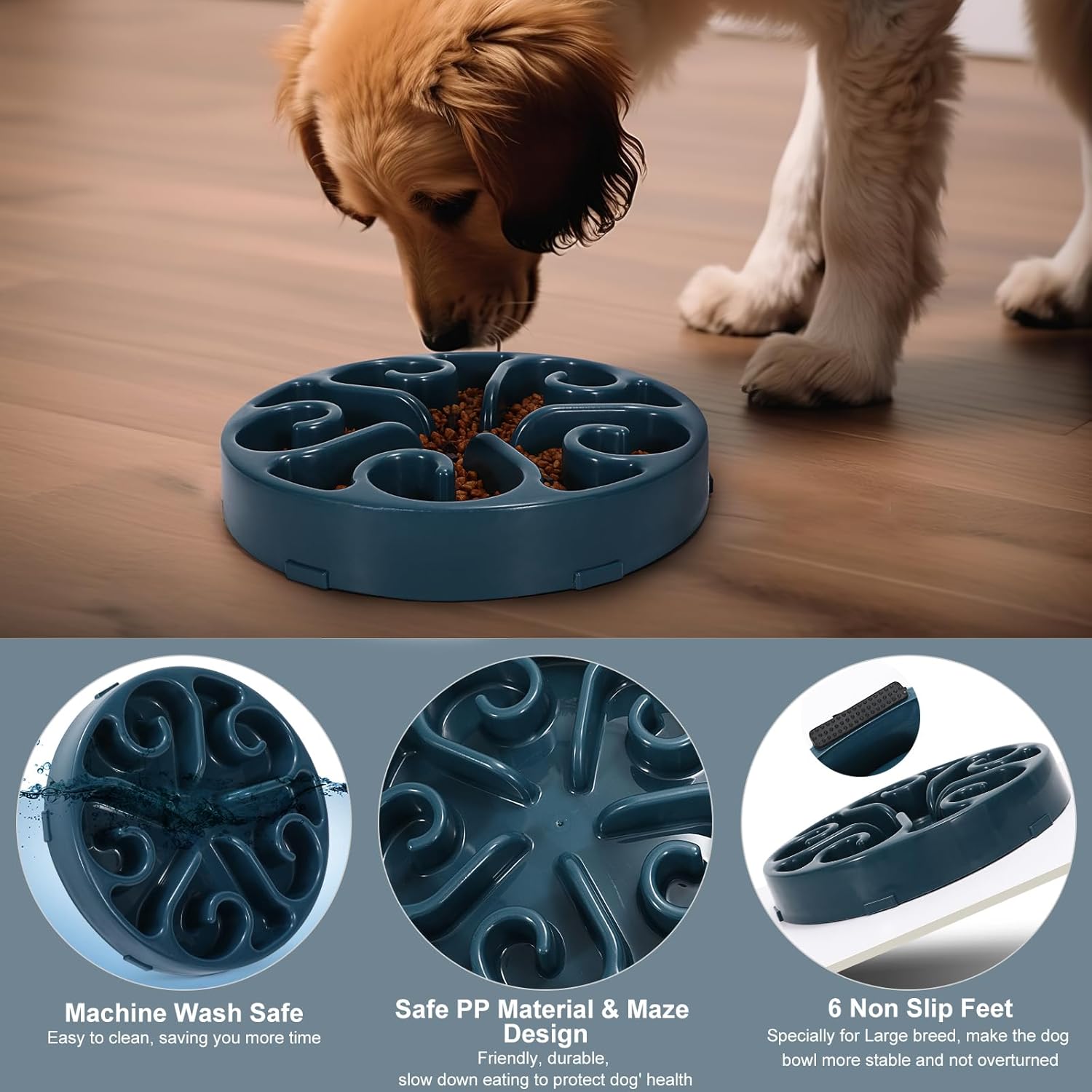 WHIPPY Cuencos de alimentación lenta para perros grandes, medianos y pequeños, tazón de rompecabezas antideslizante para mascotas, cuenco de comida