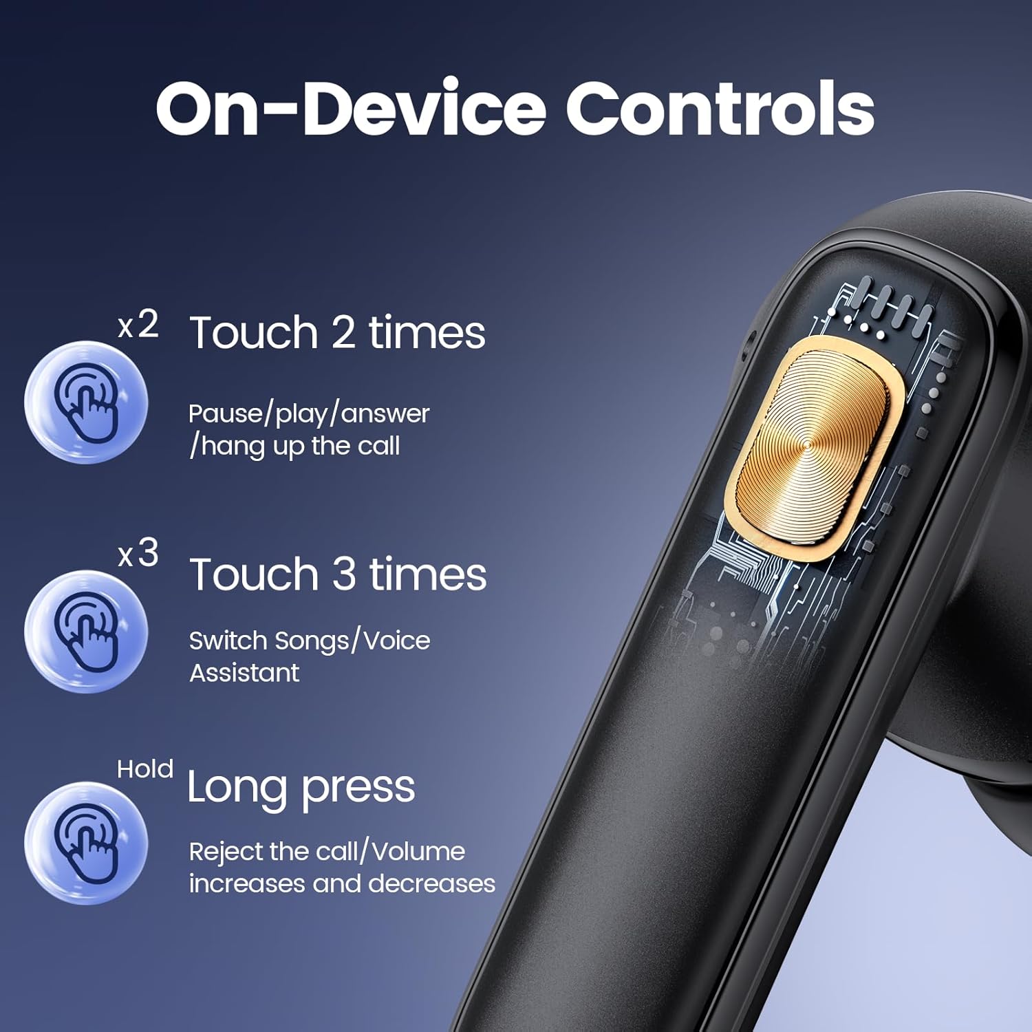 Auriculares inalámbricos con auriculares de 68 horas de reproducción Bluetooth 5.3 con pantalla de alimentación dual, estuche de carga IPX7,