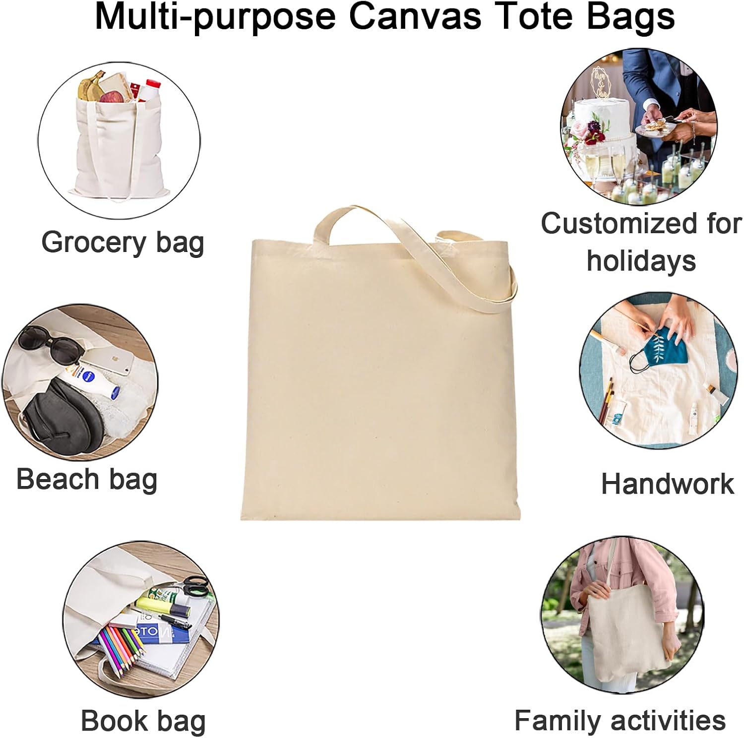 FunisFun Paquete de 10 bolsas de lona en blanco, bolsa de compras a granel para manualidades con una hoja de teflón PTFE DIY bolsa de comestibles