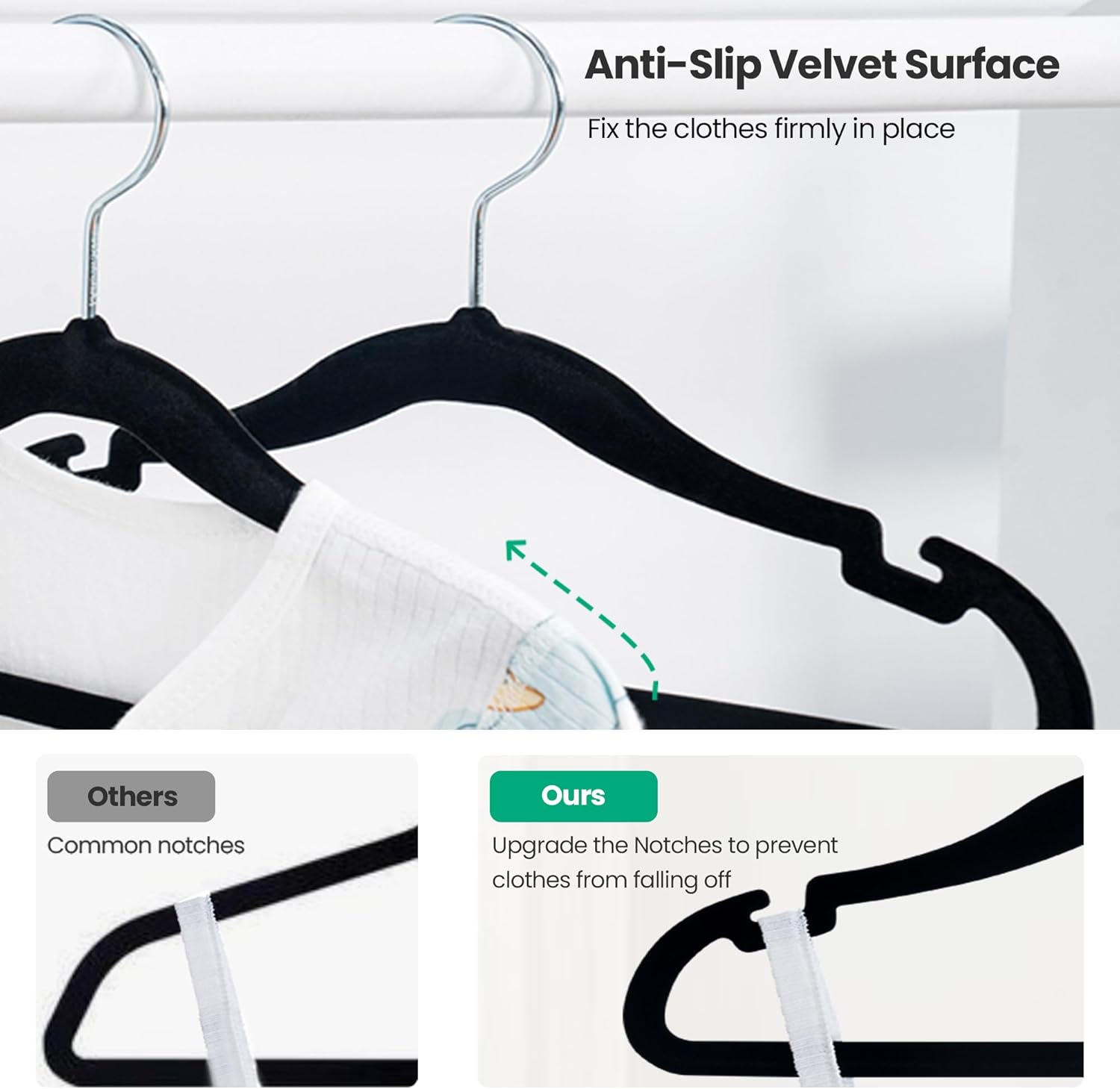 CCS01B50 – Perchas para ropa de bebé para armarios, perchas de terciopelo para niños, perchas antideslizantes para ahorrar espacio, 11.5 pulgadas,