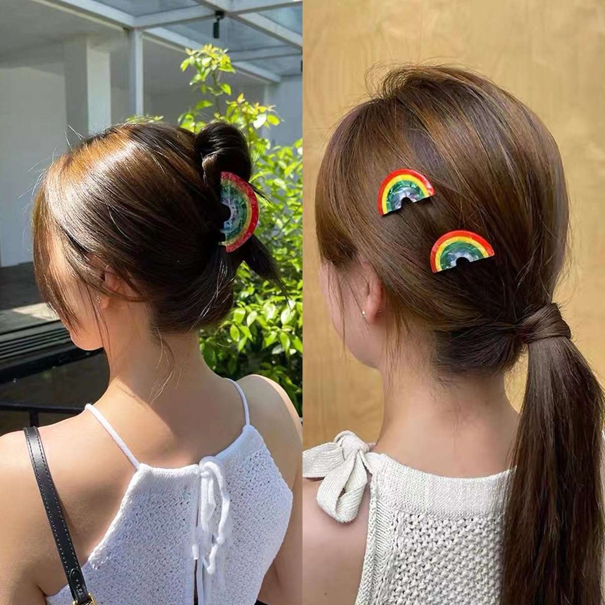 2 pinzas de pelo arcoíris para cabello fino y grueso, pinzas antideslizantes para mandíbula, pinzas de acetato de moda y accesorios para mujeres y