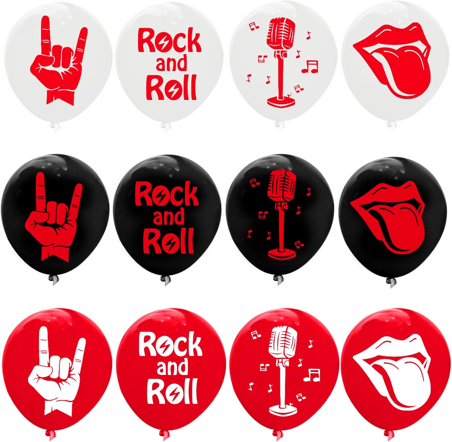 60 globos de látex Rock and Roll para decoración de fiesta de los años 80 y 90, suministros de fiesta de músico, guitarra, rap, cumpleaños, baby