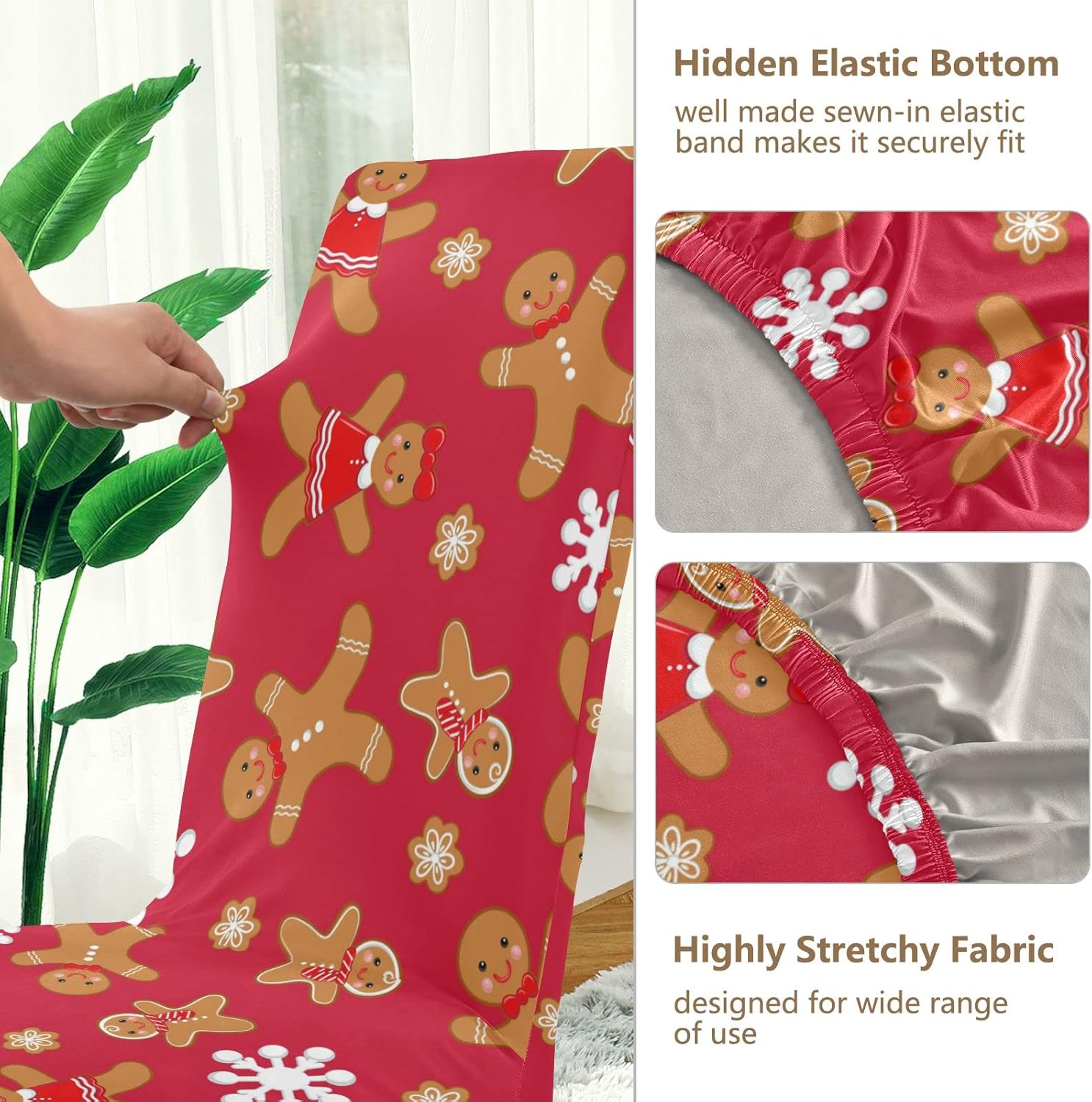 Juego de 4 fundas elásticas para sillas de comedor con diseño de pan de jengibre navideño, para comedor, ceremonia de hotel