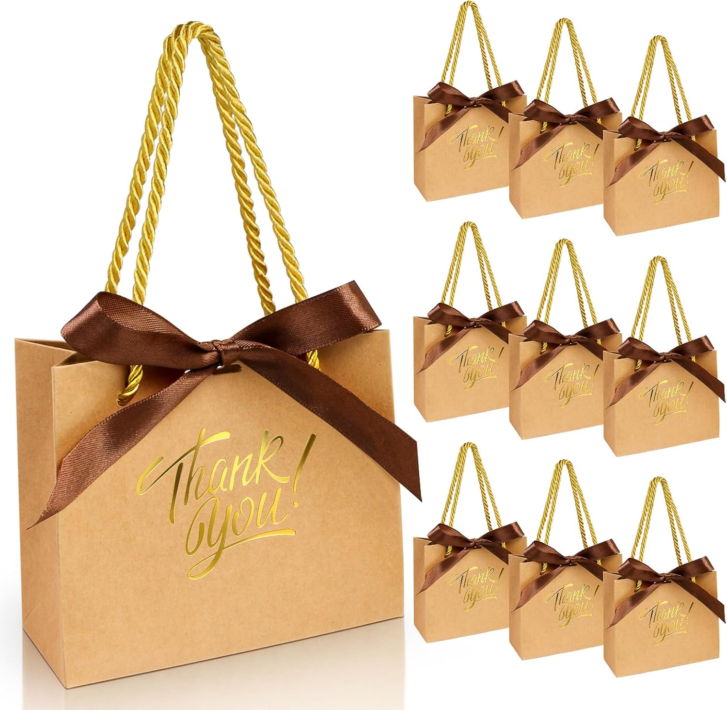 EQOREIIN Paquete de 30 bolsas de regalo de agradecimiento con asas de 5.5 x 2.4 x 4.7 pulgadas, pequeñas bolsas de regalo con cinta de lazo, bolsas