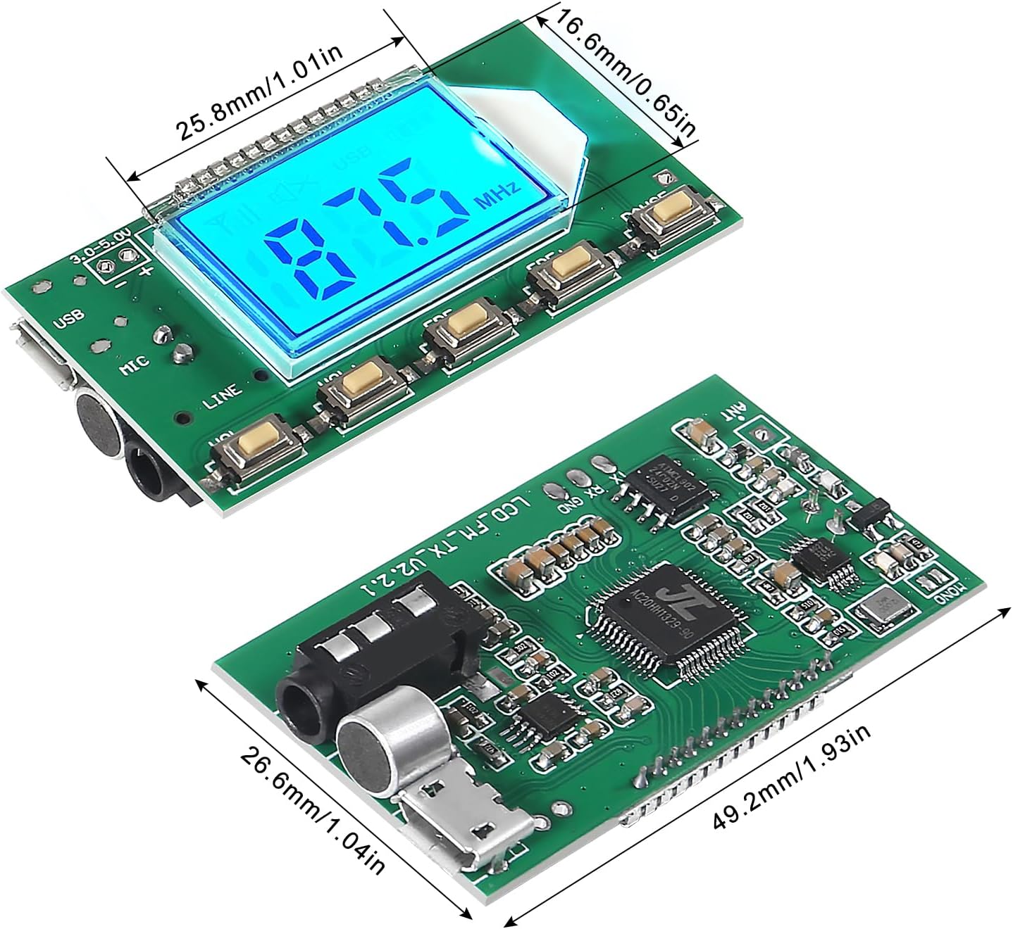Módulo transmisor FM DSP PLL 87-108 MHz estéreo digital inalámbrico placa de micrófono multifunción modulación de frecuencia con pantalla LCDentrada