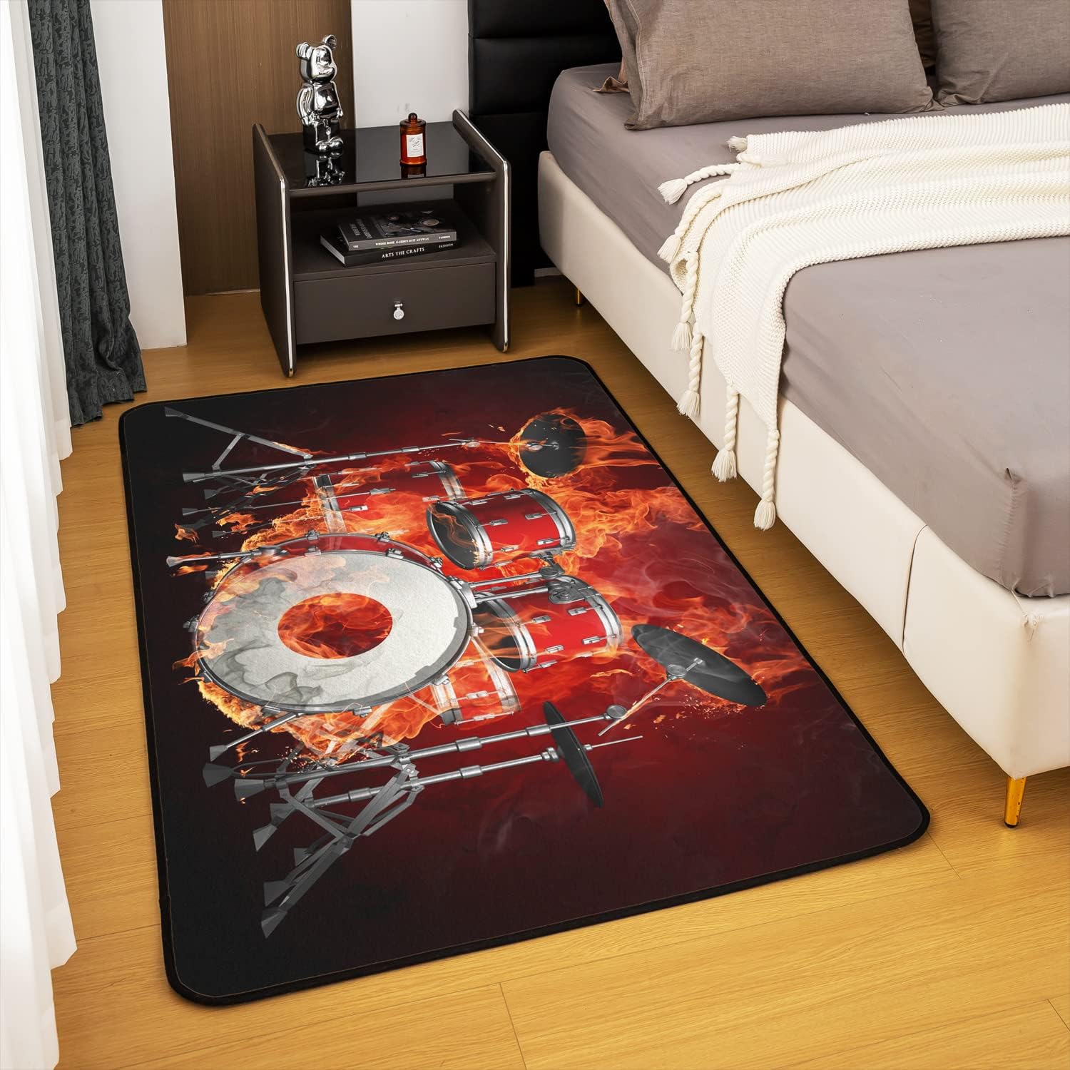 jejeloiu Kit de batería de 5 x 7 pies, alfombra decorativa con temática de música rock para niños, alfombra de instrumentos musicales fuertes para