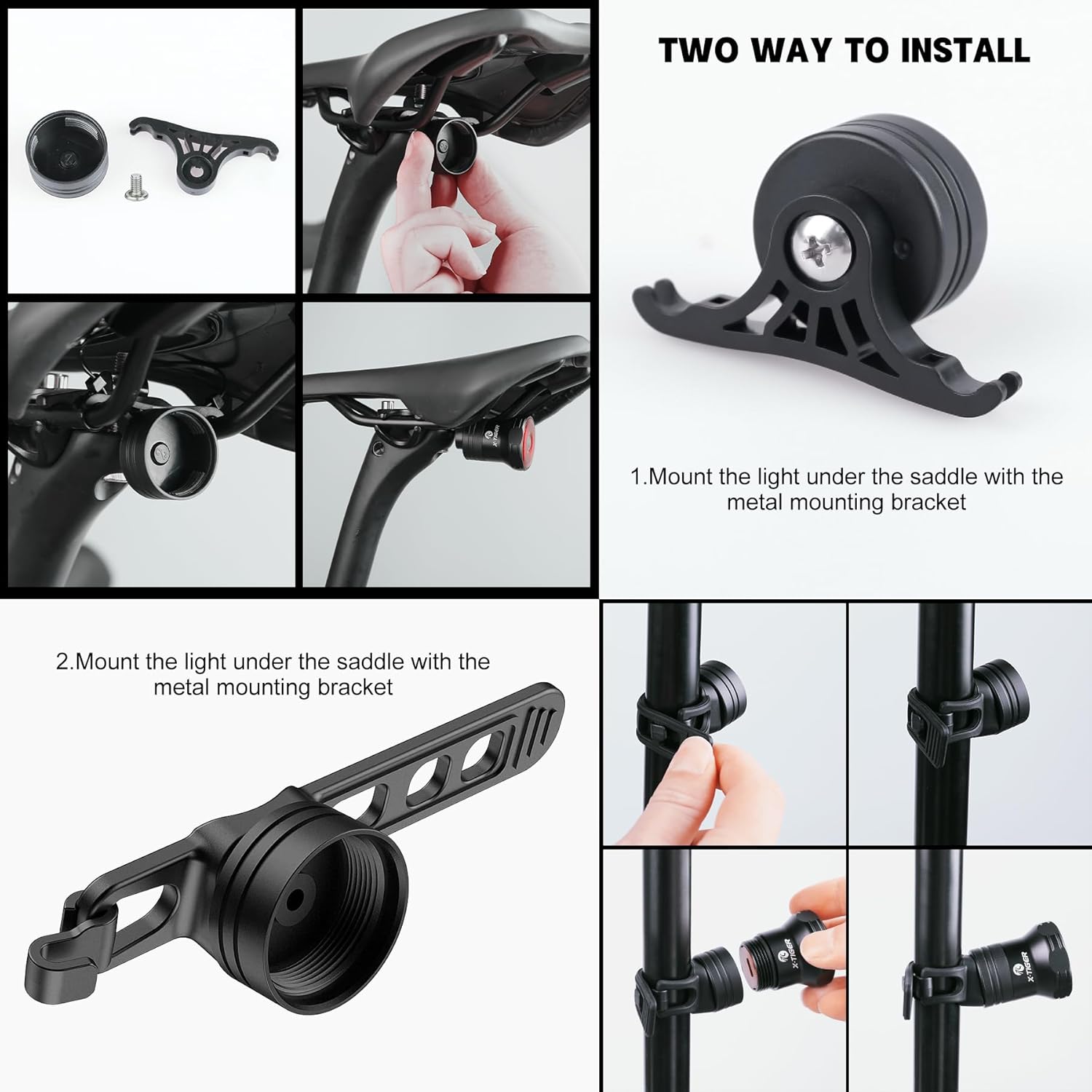 X-TIGER Luz trasera inteligente para bicicleta, luces traseras LED deportivas, luz trasera recargable por USB, luz trasera de bicicleta con