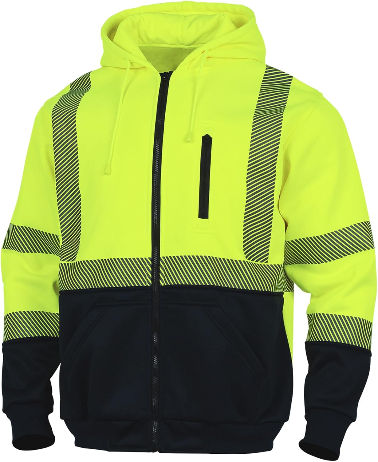 Alta visibilidad ANSI Clase 3 Reflectante de Seguridad Fleece Sudadera con capucha para hombres Hi Vis Sudaderas Chaqueta con cremallera