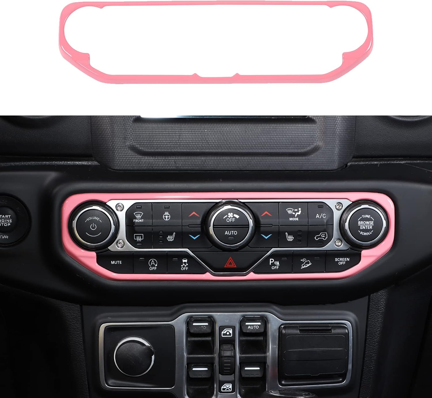 RT-TCZ Para Wrangler JL Center Dash AC Switch Cover Trim Frame Rosa para Jeep Wrangler JL JLU Gladiator JT 2018-2023 Accesorios interiores rosa