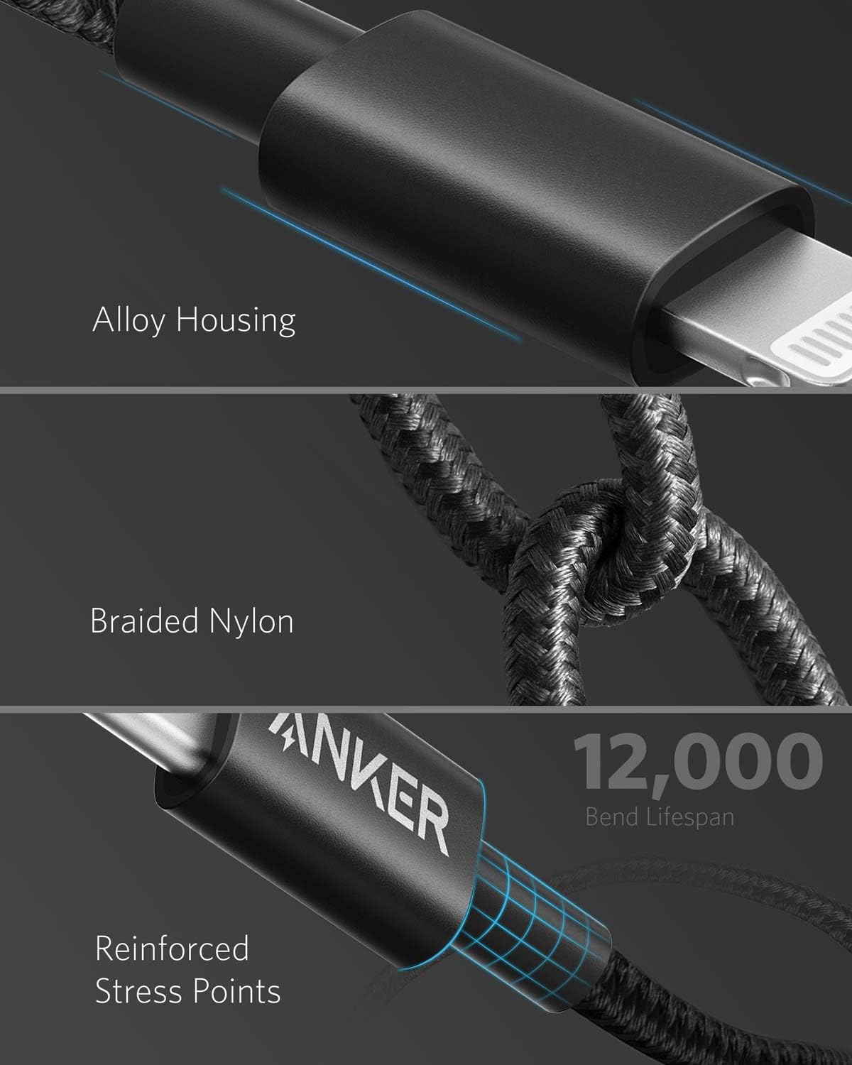 Anker – Cable de carga de nailon USB-C a Lightning