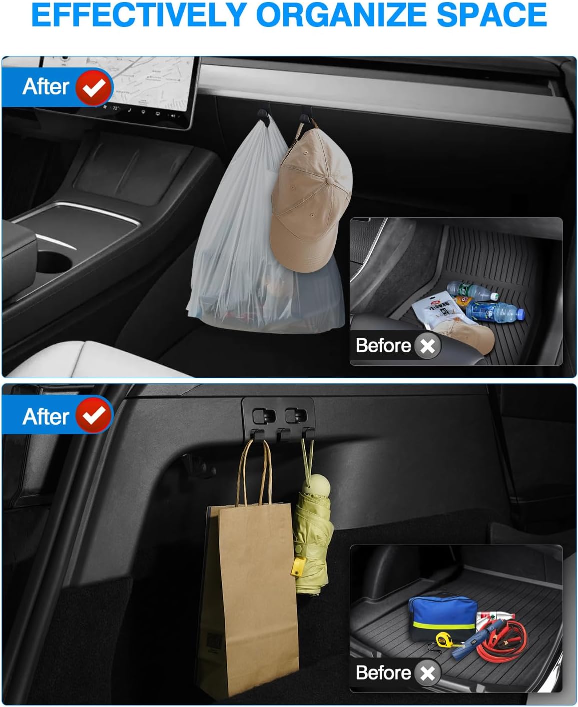 Ajuste personalizado para ganchos de guantera y gancho para maletero 2020 2021 2022 2023 Tesla Modelo Y Modelo 3, accesorios para bolsa de compras,