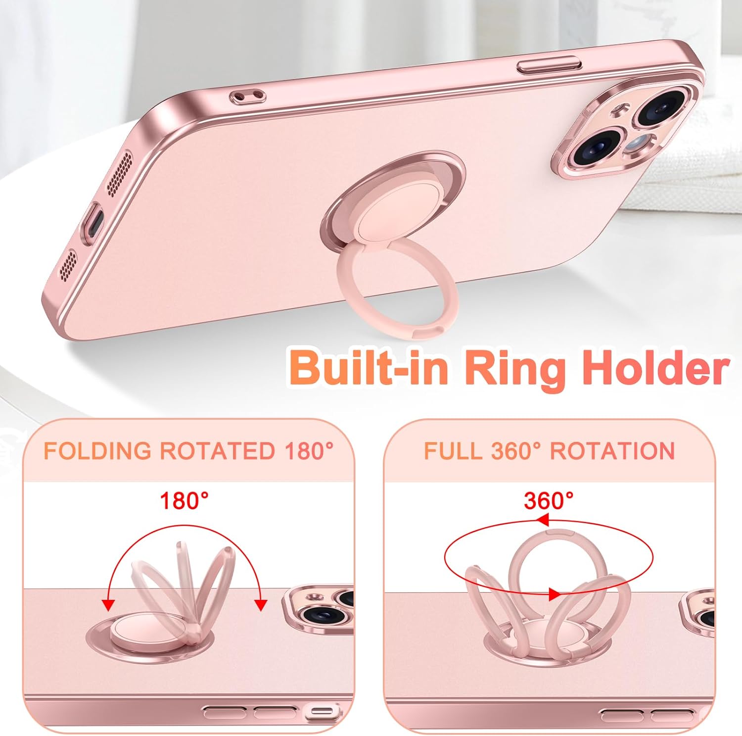 LONTECT Funda para iPhone 15, a prueba de golpes, delgada, resistente, resistente a las caídas, con soporte de anillo, duradera y antideslizante,