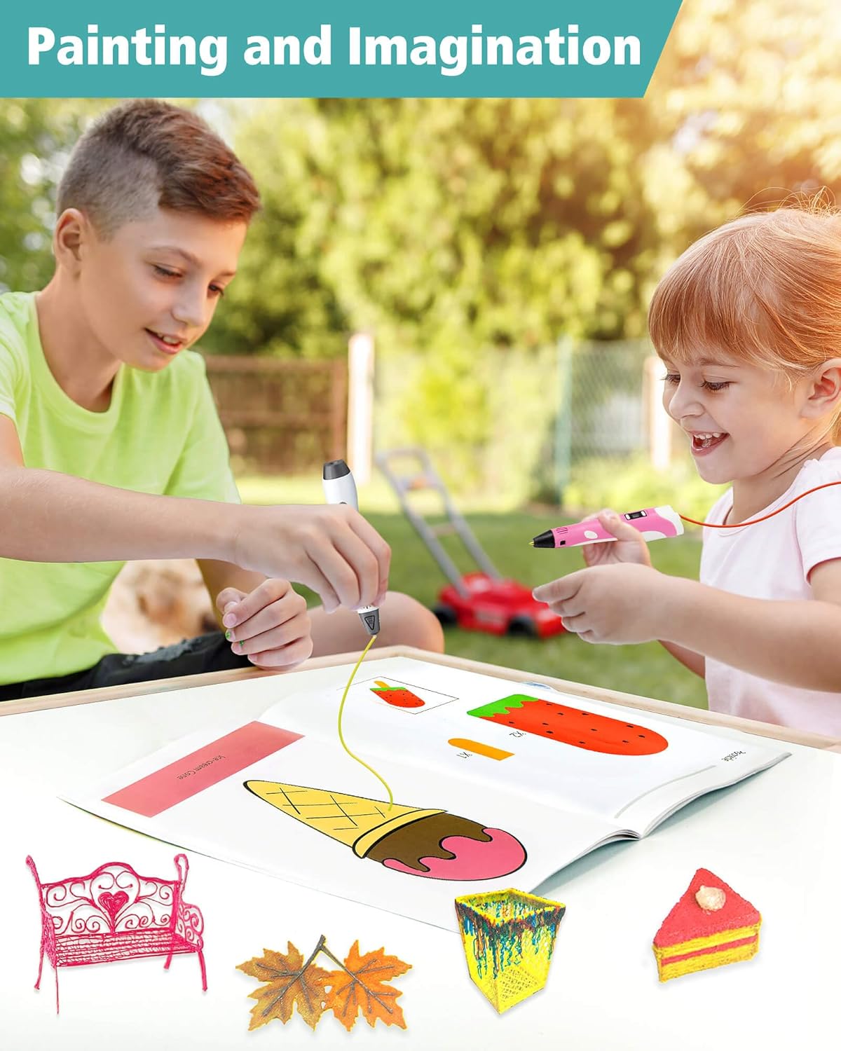 Libro de dibujo de pintura con bolígrafo 3D, plantillas de papel grueso de 40 patrones reutilizables de colores con dos placas transparentes,