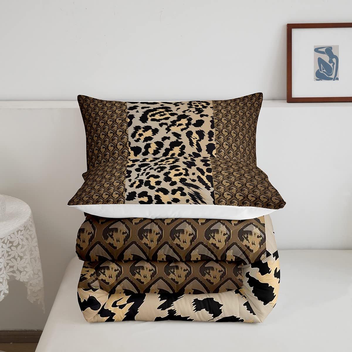 Erosebridal Juego de edredón con estampado de leopardo, juego de ropa de cama de guepardo marrón con estampado de animales, juegos de edredón de