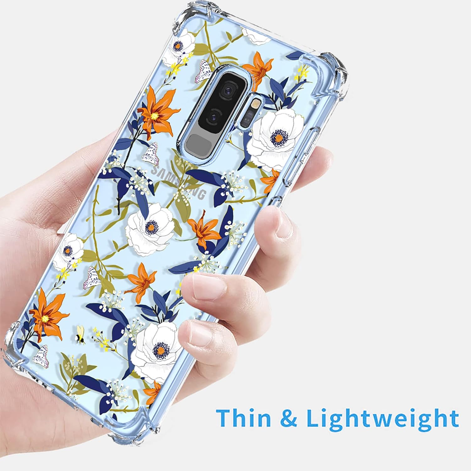 Funda para Galaxy S9 Plus Samsung S9 Plus transparente con patrón de flores de poliuretano termoplástico suave, a prueba de golpes, antiarañazos,