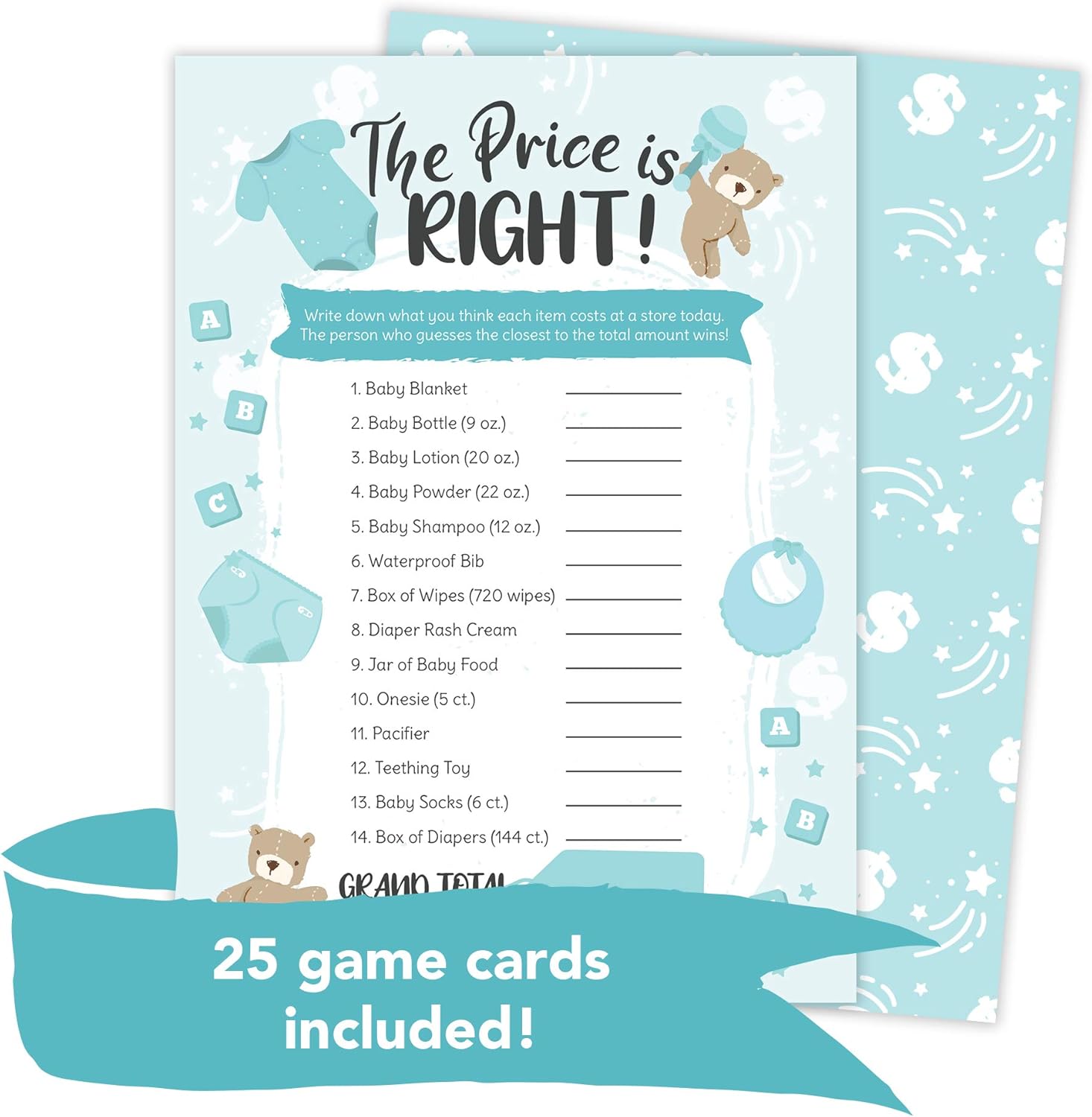 Desert Cactus Price is Right – Juego de baby shower – Juego de adivinanzas para niños y niñas, revelación de género neutro (25 ct Boy)