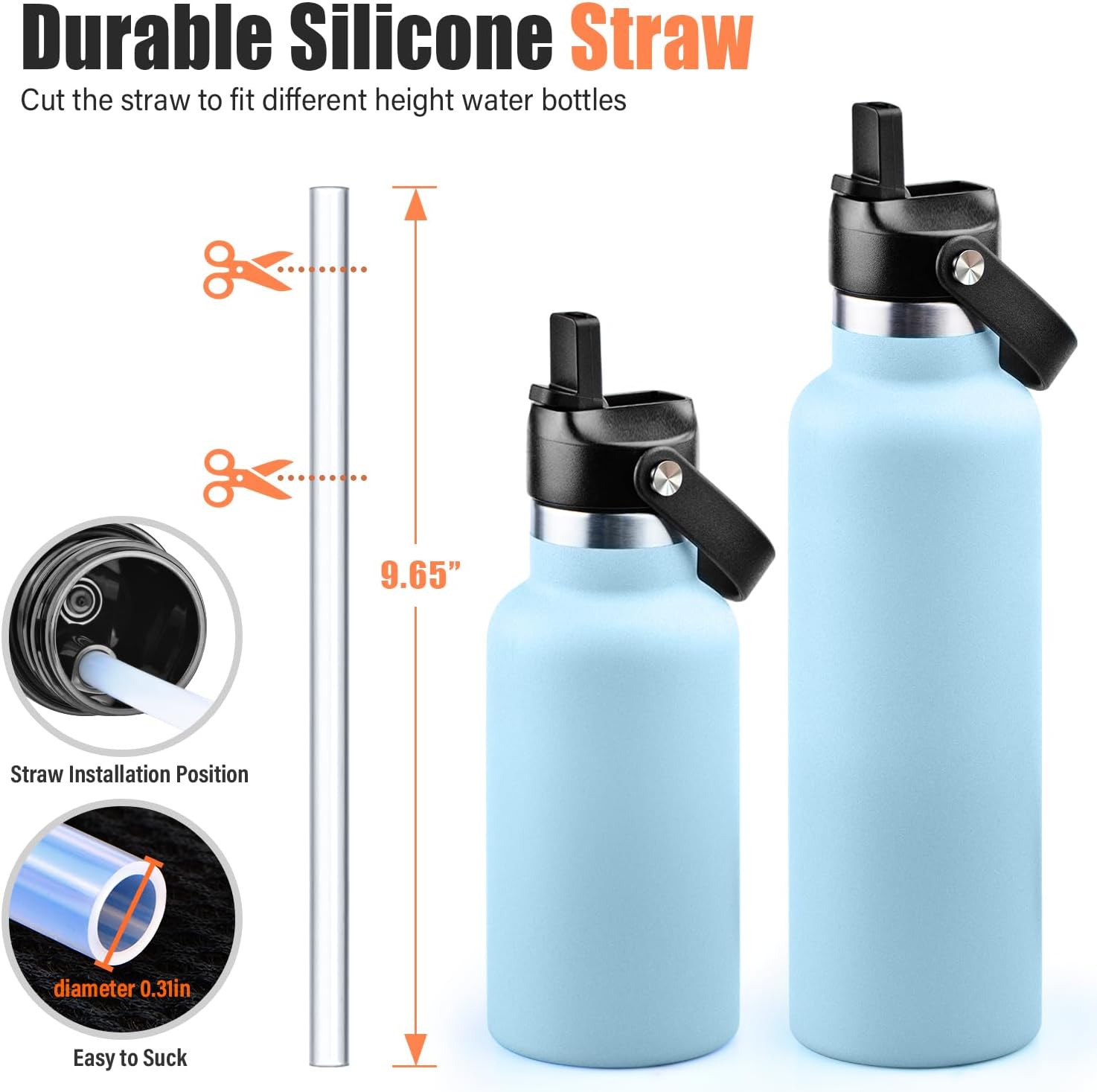 Tapa de popote para boca estándar Hydro Flask, tapa de popote compatible con Hydroflask boca estándar de 18, 21, 24 onzas, tapa deportiva superior