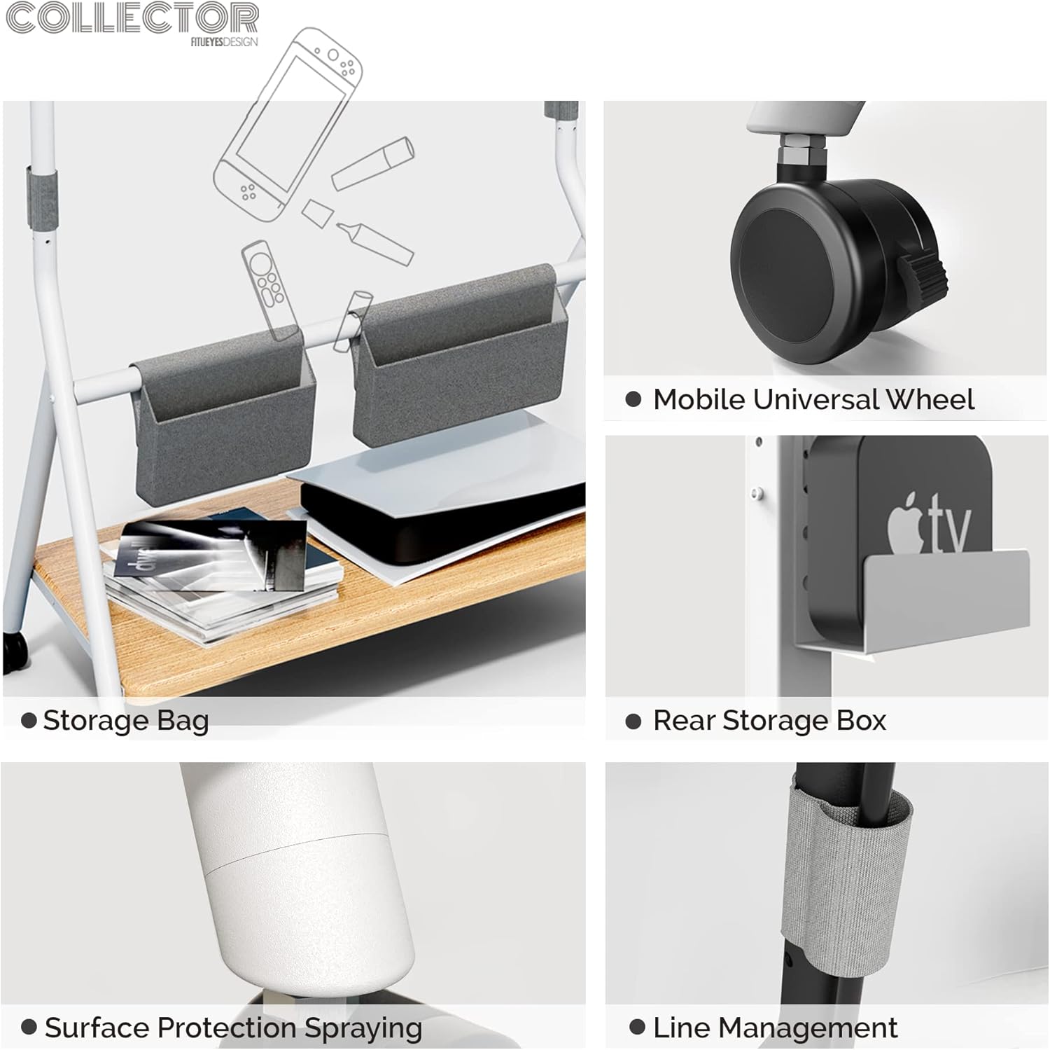 FITUEYES Soporte de TV móvil de diseño para TV de 55, 60, 65, 75, 78 pulgadas, soporte de suelo con soporte para oficina, sala de estar, hotel,