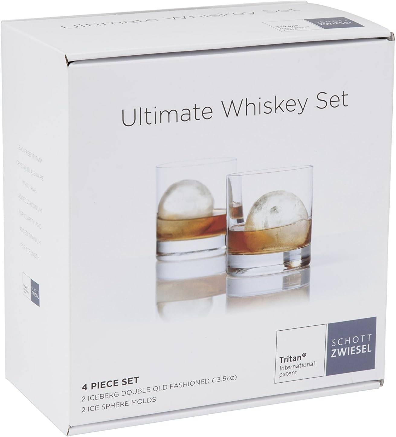 Schott Zwiesel Ultimate Whisky con 2 vasos dobles de barcóctel antiguos emparejados con 2 moldes de hielo de esfera grande, transparente