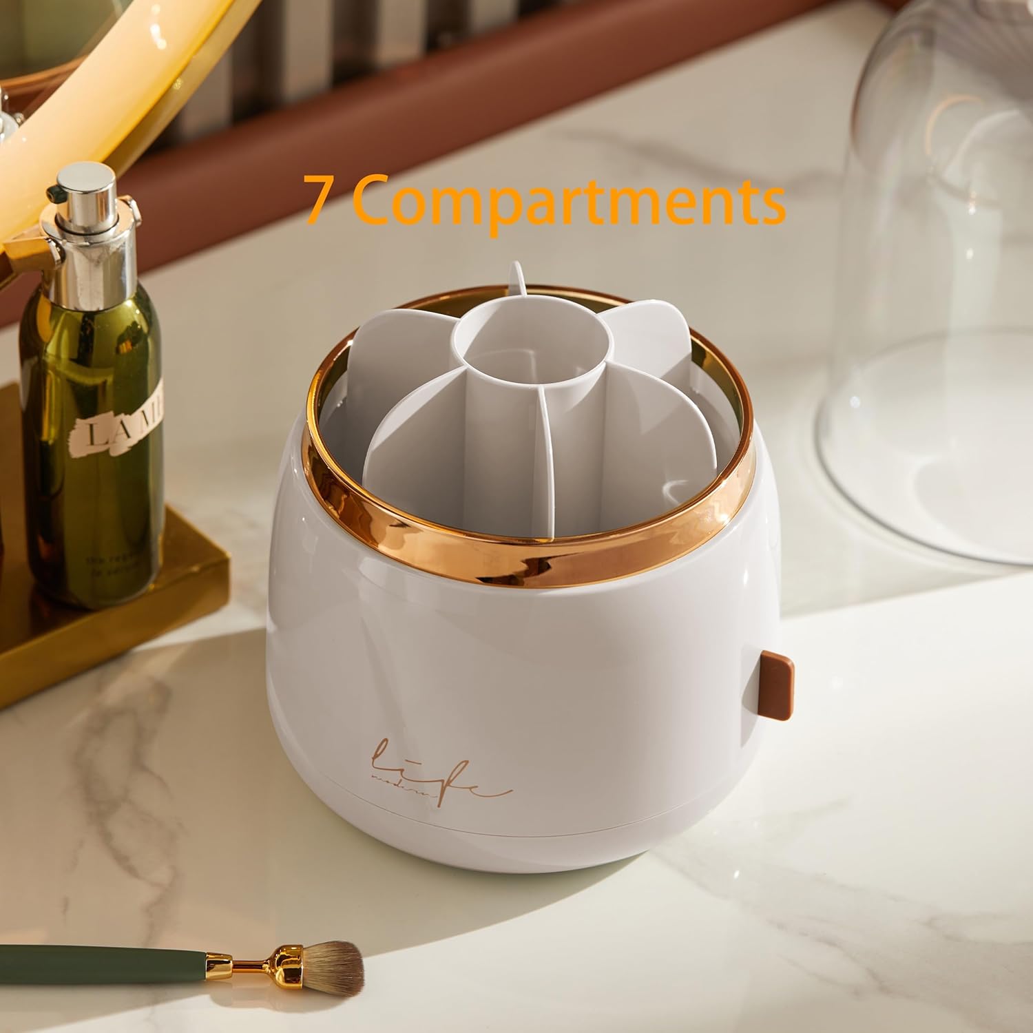 WenkeDigi Soporte para brochas de maquillaje, organizador giratorio de 360 con tapa transparente, brillante a prueba de polvo, organizador de