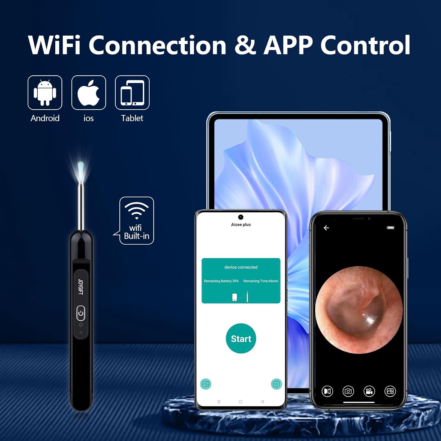 Joygift Cámara de eliminación de cera de oído, recientemente actualizado 1080P, con lente impermeable IP67, 6 luces LED, kit de cuidado de oídos de