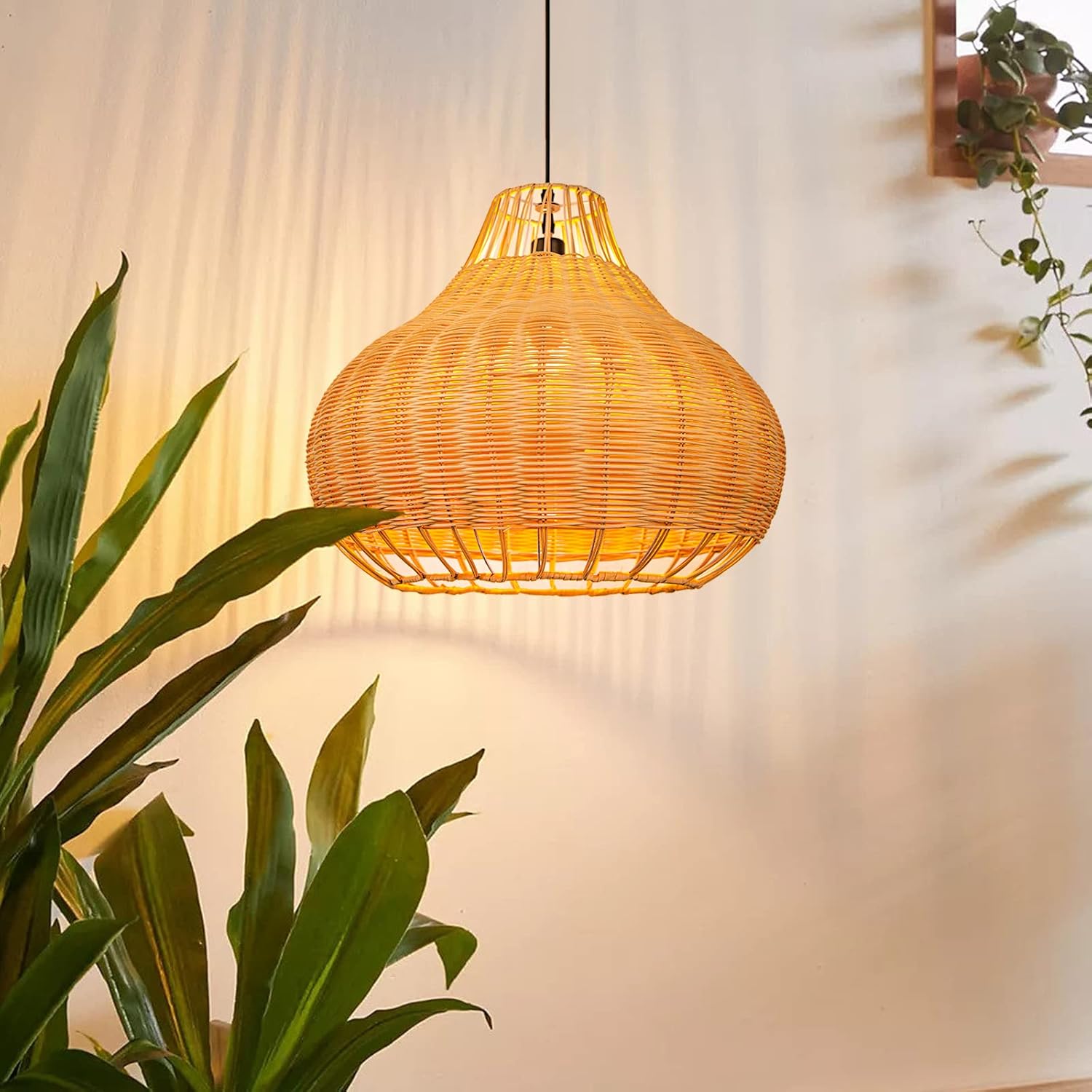 Arturesthome Lámpara colgante de 1 luz, luz colgante de ratán, lámpara de techo natural de mimbre para comedor, sala de estar