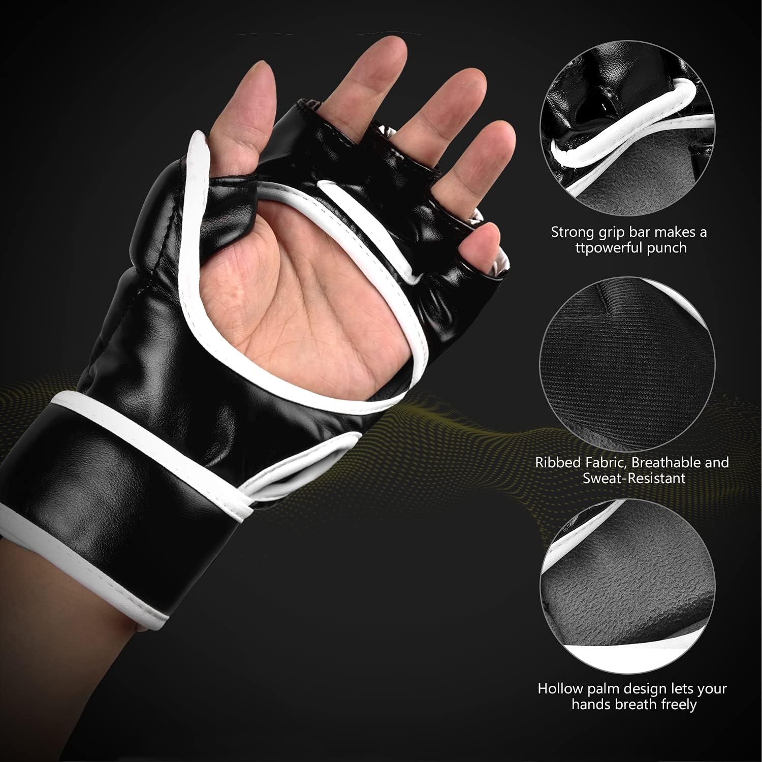 Xinluying Guantes de artes marciales de artes marciales, saco de boxeo UFC, medio guante para entrenamiento de boxeo para hombres y mujeres