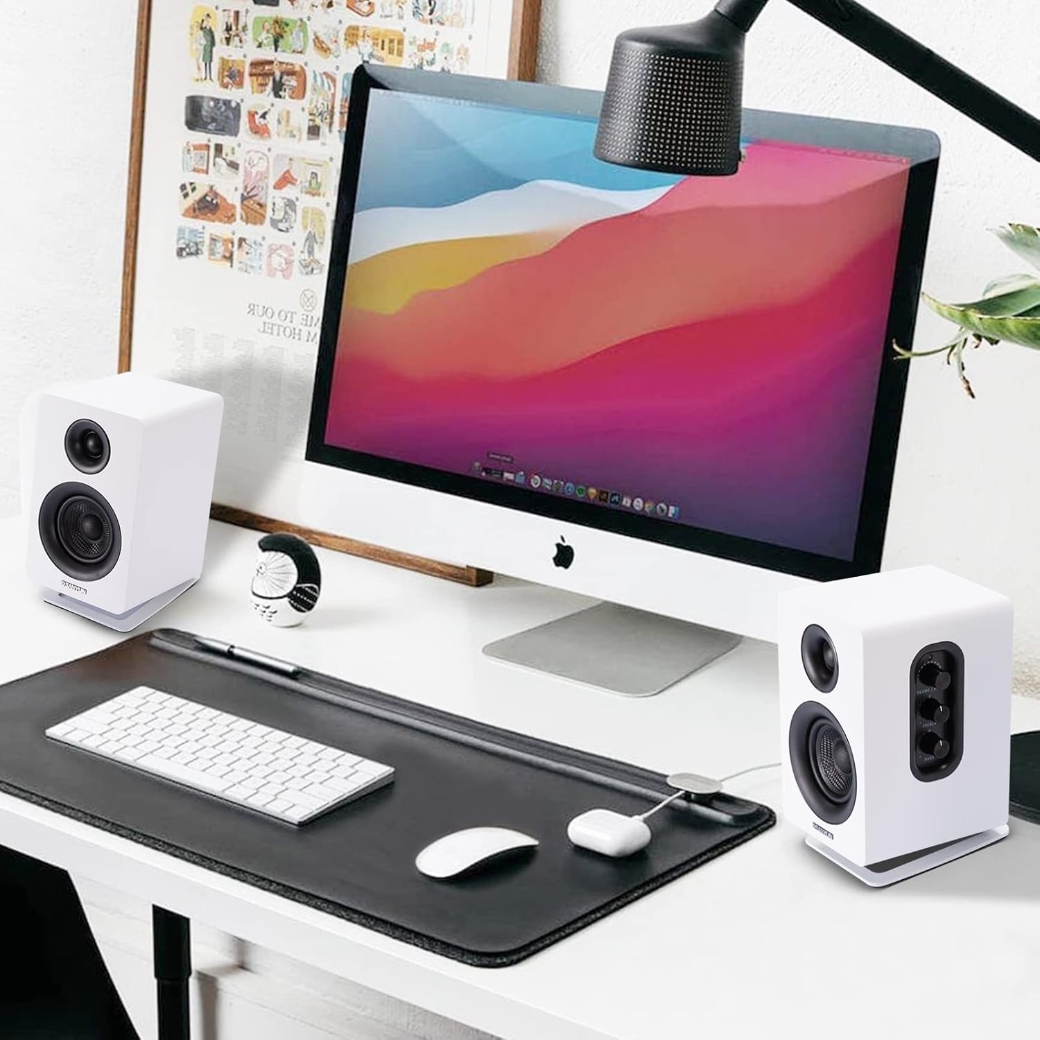 SW601 – Altavoces de metal de escritorio para altavoces compactos de 2 a 3 pulgadas, acolchado de espuma de amortiguación de acero inclinado para