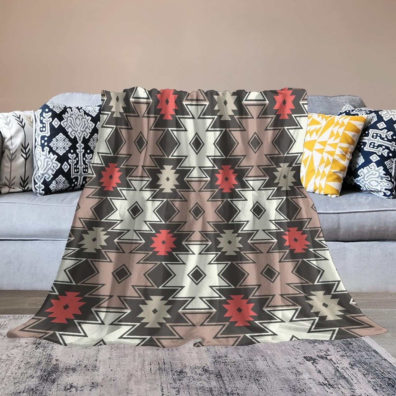Aztec Manta bohemia, nativa americana, bohemia, étnica, tribal, a rayas, geométrica, bohemia, súper suave, manta de franela para cama y sofá