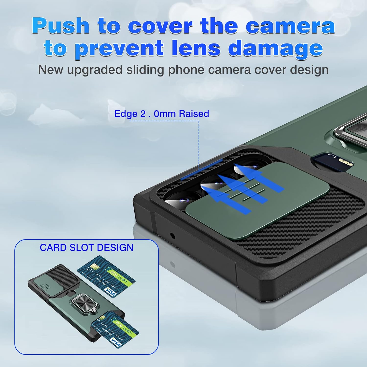 Qshare Funda para Samsung Galaxy S23 Ultra, anillo giratorio de 360, con cubierta de cámara deslizante, a prueba de golpes y caídas, para Samsung