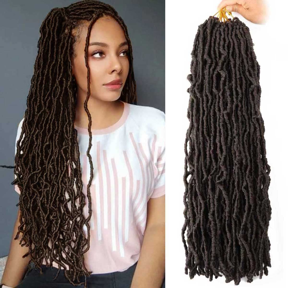 Extensiones suaves de ganchillo de pelo sintético preanudado trenzas de ganchillo Goddess Locs (24 pulgadas (paquete de 6), 4#)