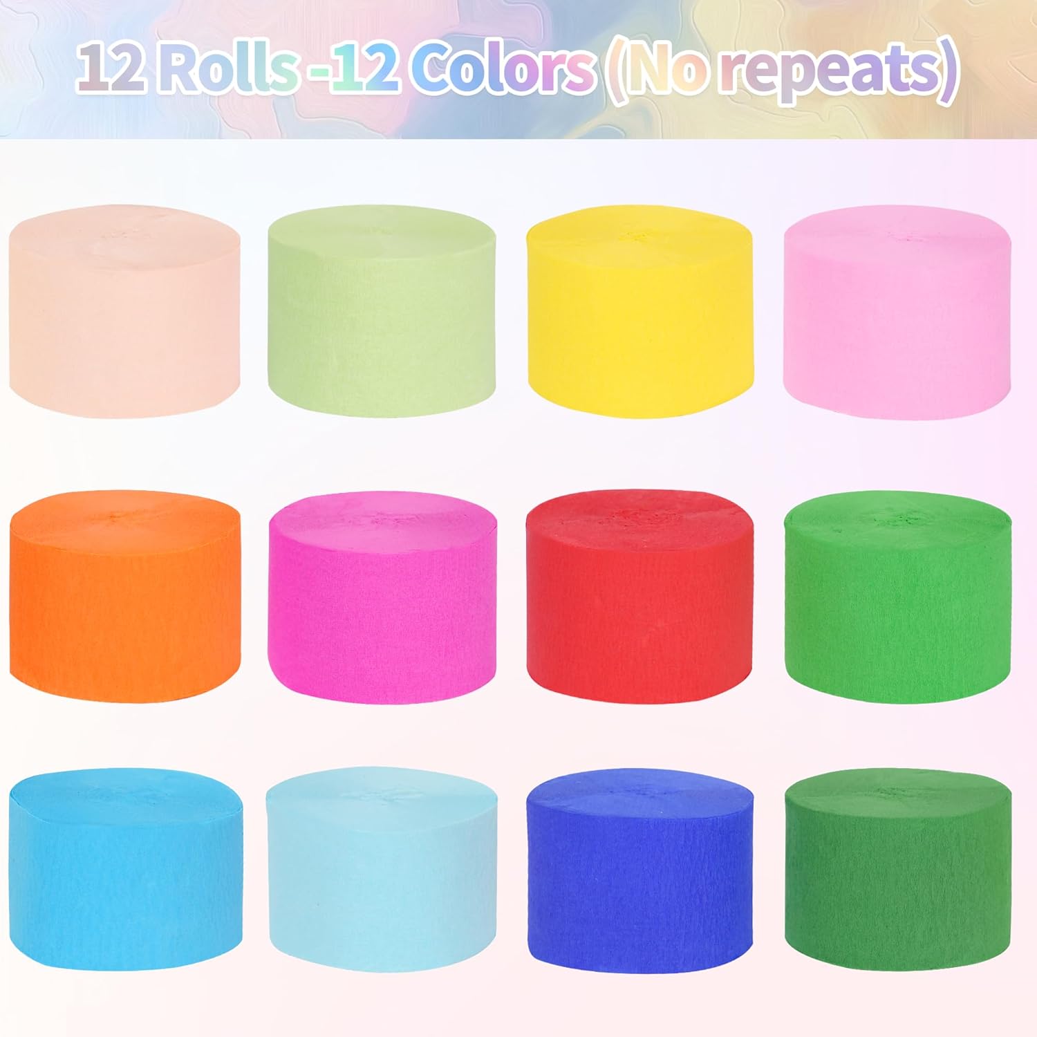 12 rollos de serpentinas de papel crepé, 12 colores arcoíris para decoración de cumpleaños, bodas, baby shower, fiesta forestal, fiesta temática