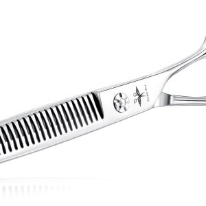 PURPLRBIRD Tijeras rectas de aseo para perros de 7 pulgadas, tijeras texturizantes para adelgazar mascotas, seguridad profesional, punta roma, corte PURPLRBIRD Tijeras rectas de aseo para perros de 7 pulgadas, tijeras texturizantes para adelgazar mascotas, seguridad profesional, punta roma, corte