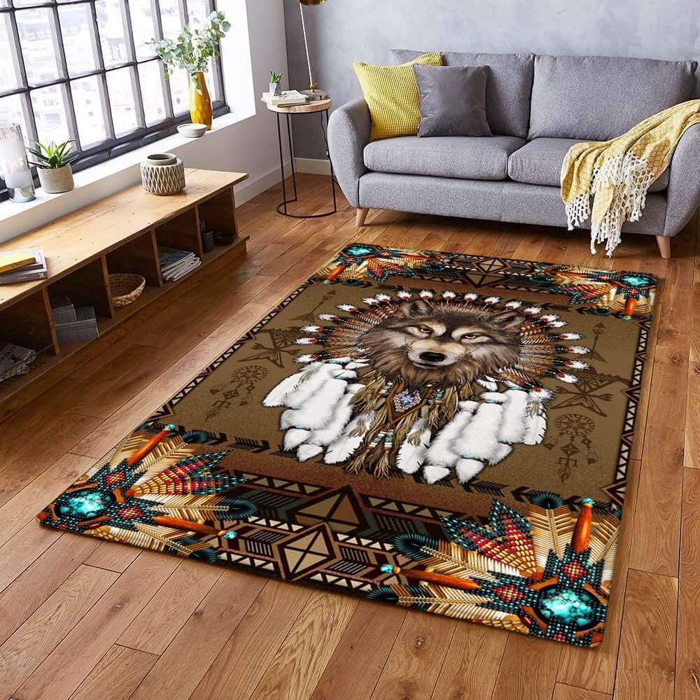 Alfombra de área, alfombra de espíritu de lobo nativo americano, THB2937R, de 5 x 8 pies, alfombras esponjosas para dormitorio, alfombra moderna